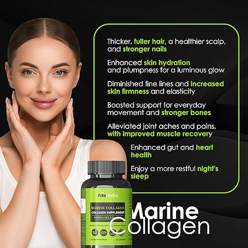 Miniatura 5 de Cápsulas de colágeno marino hidrolizado, 2000 mg, cápsulas marinas de colágeno capturado en la naturaleza, salud de uñas, cabello y piel, apoyo