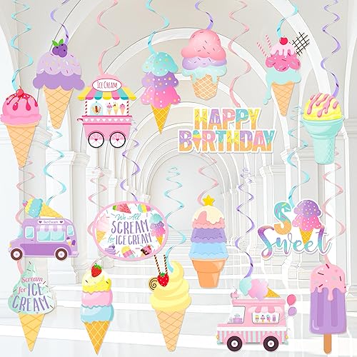 Decoración colgante de helados para fiesta de cumpleaños, 20 unidades, decoración de fiesta de helado de verano, decoración para colgar, conos de