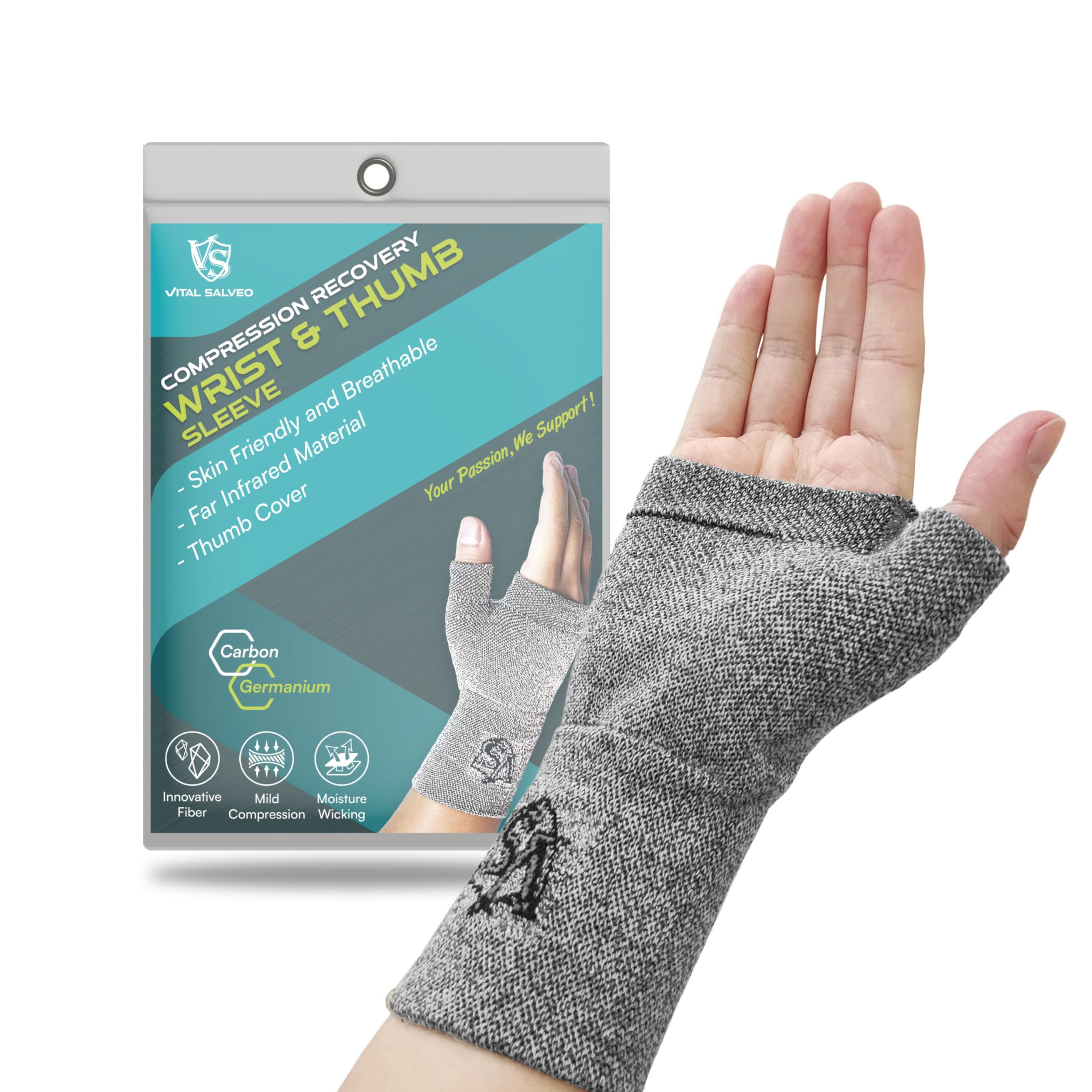 Vital Salveo Compression Gloves for Arthritis & Wrist Support – Thumb & Wrist Sleeve for Pain Relief, Typing, Carpal Tunnel, Tendonitis – Fingerless, for Men & Women (1PC)-Small