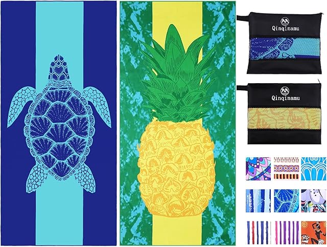Haleey 2 Pack Microfibre Lightweight Beach Towel 180x80cm Oversized Extra Large Thin Sand Free Towels Travel Swim Pool Yoga Gym Camping for Adults Women Men Beach Essentials Accessories Vacation Gift