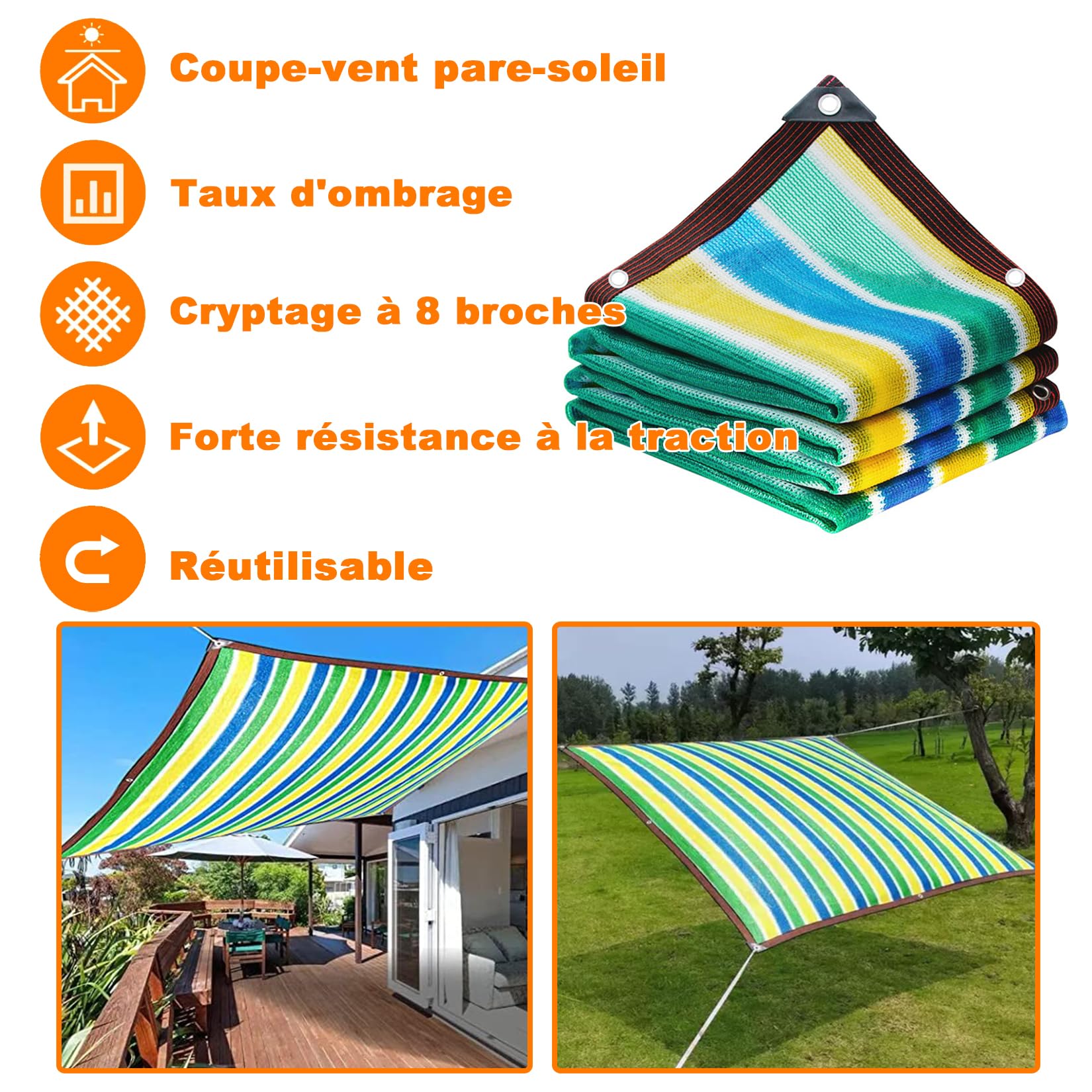 Voile d'ombrage résistant aux UV 3 x 6 m avec protection solaire à 90 % en tissu Pera idéal pour serre de jardin, serre et parterre de fleurs coloré