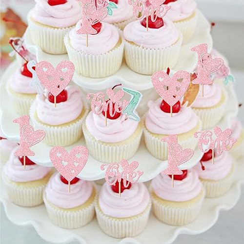 Miniatura 24 de Rsstarxi 36 Pack Happy Valentine's Day Cupcake Toppers Glitter Cupid Love Heart Lip Kiss Me Be Mine Cupcake Picks for Valentine's Day Theme Wedding