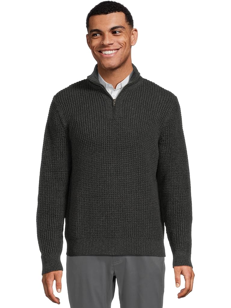 Gray L.L.Bean Organic Cotton Waffle Sweater 1/4 Zip