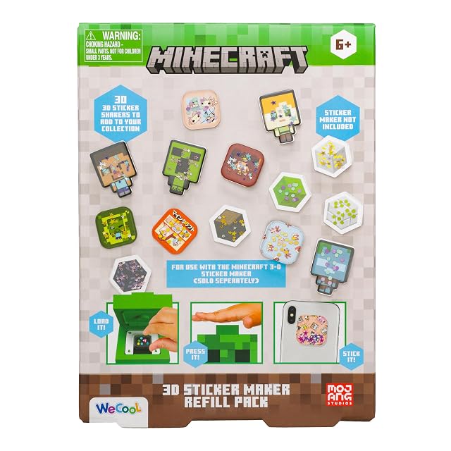 Minecraft - Paquete de recambio para hacer calcomanías 3D, haz más de 30 calcomanías de coctelera con gemas…