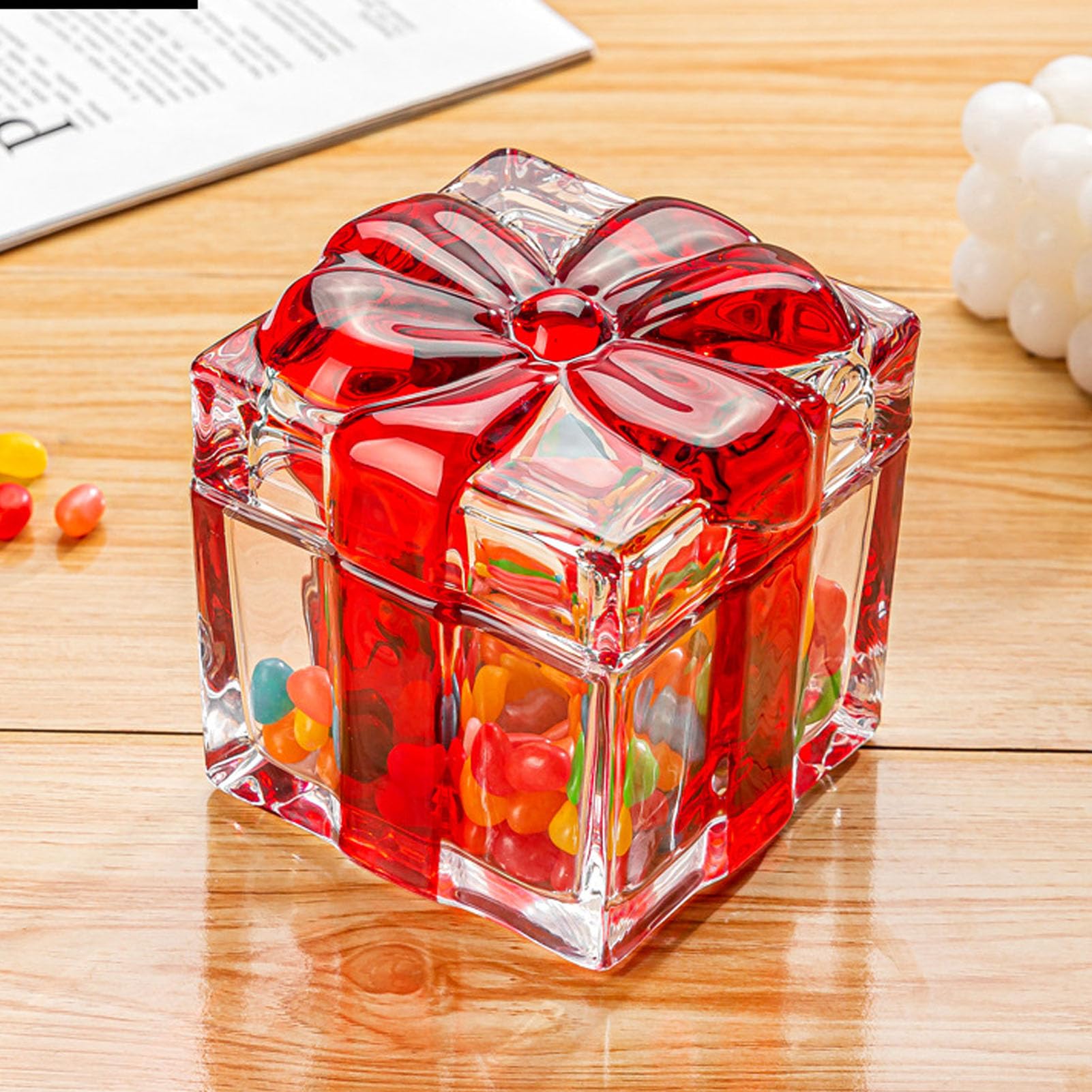 RIZGHWOY Biscottiera Natalizia, Elegante Centrotavola Festivo con Vetro Resistente Agli Urti e Coperchio Ermetico per Decorare Torte e Caramelle (4,13x4,13x4,13 pollici Rosso)