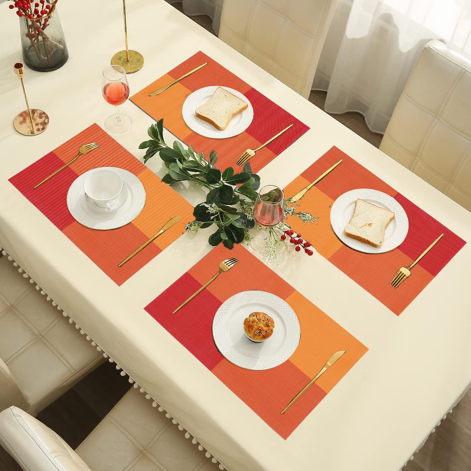 IPEA Tischsets Abwaschbar Orange 45 x 30 cm - 6er Set - Für Abendessen, Mittagessen, Frühstück - Hitzebeständig, rutschfest, Schmutzabweisend für Küchentisch und Wohnzimmer - Platzsets Abwischbar