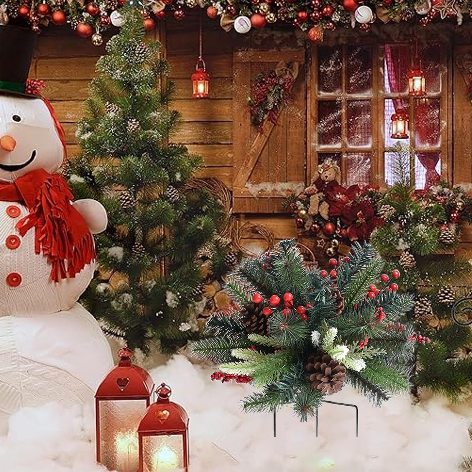 Holiday Planter Filler - 760g Lightweight Christmas Tree Urn Filler with Tripod Stake | Portable Topsworth Prelit Planter Bushes Christmas, Holiday plantters, Planter Filler for Porch, Driveway, Yard