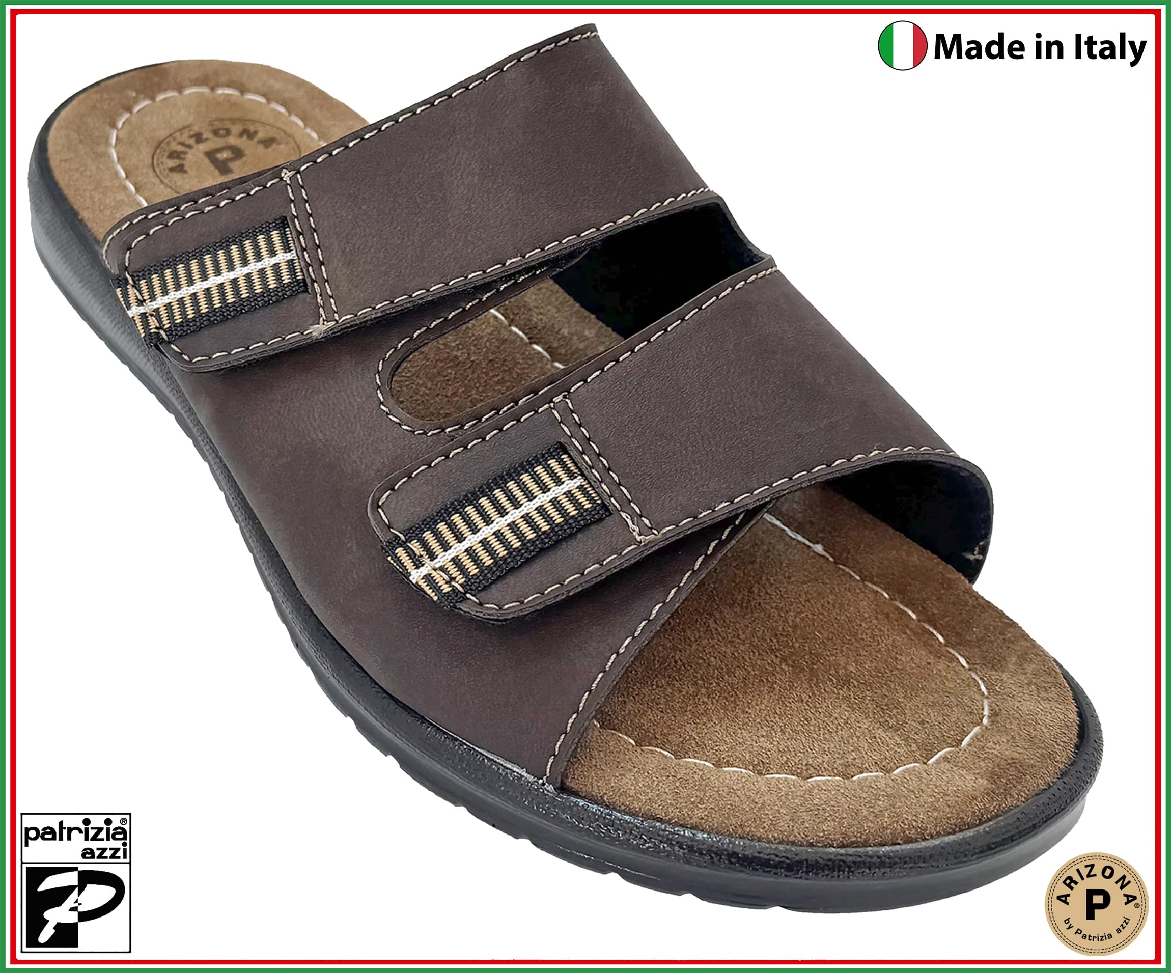 Patrizia Azzi Ciabatte Uomo MADE IN ITALY Arizona sottopiede VERA PELLE doppia fascia a strappo regolabile