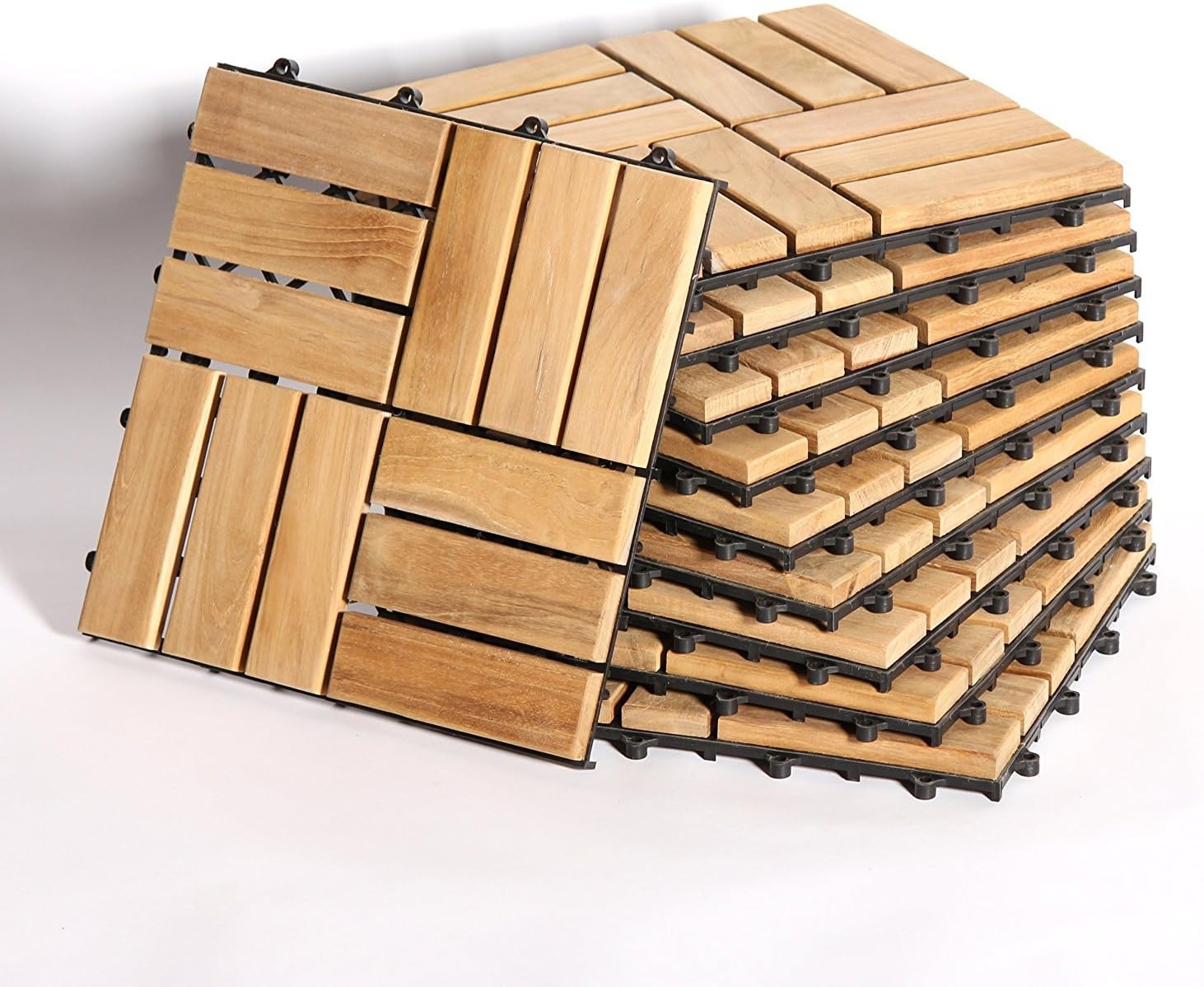 Quick Connect - Teak Interlocking Flooring Tiles - Windmill Pattern - Natural Finish - 10 Square Feet
