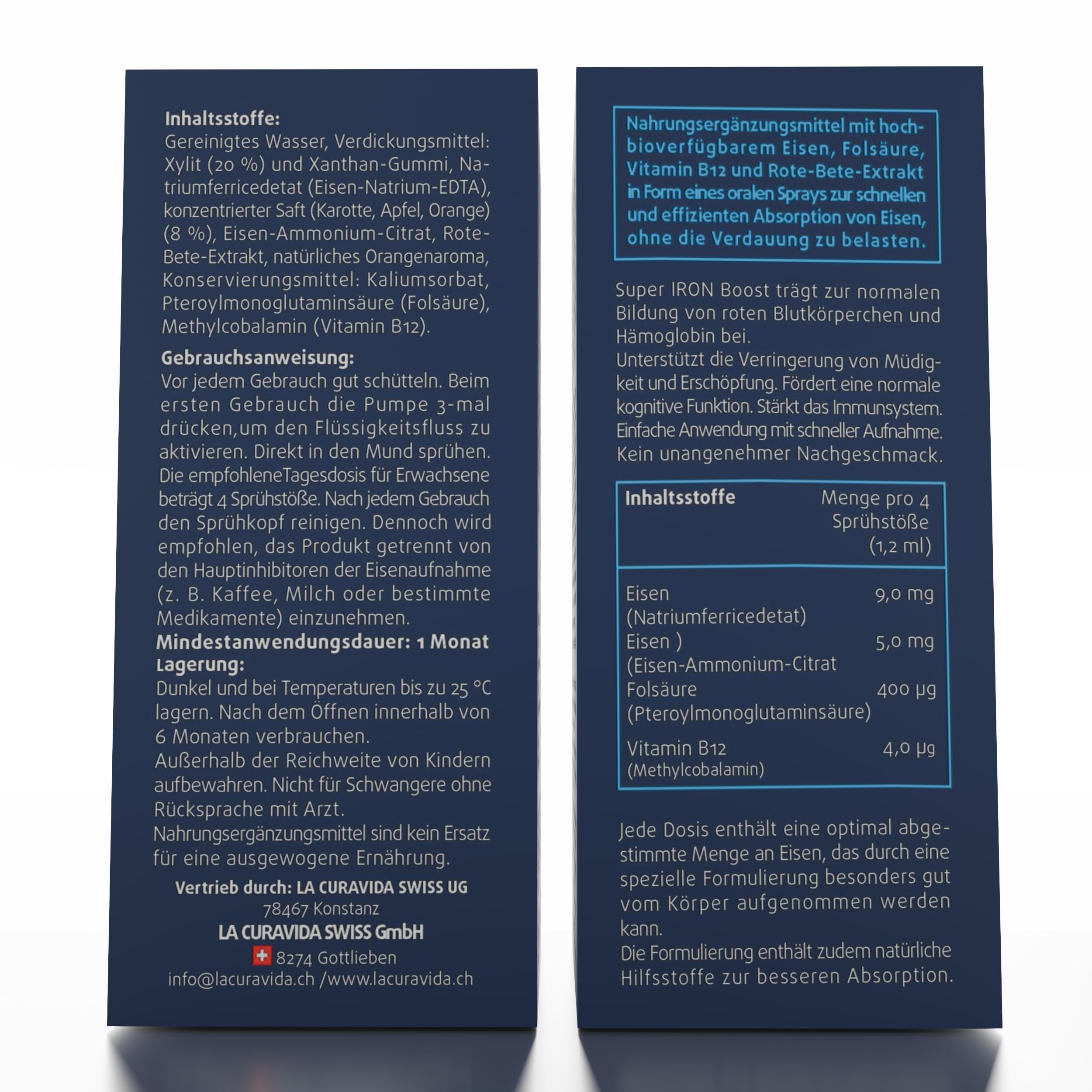 Super Iron Boost - Premium Eisen Mundspray mit Vitamin B12 & Folsäure - Hohe Aufnahme über die Schleimhaut - Orangenaroma - Vegan - 50ml (ca 160 Sprühstösse)