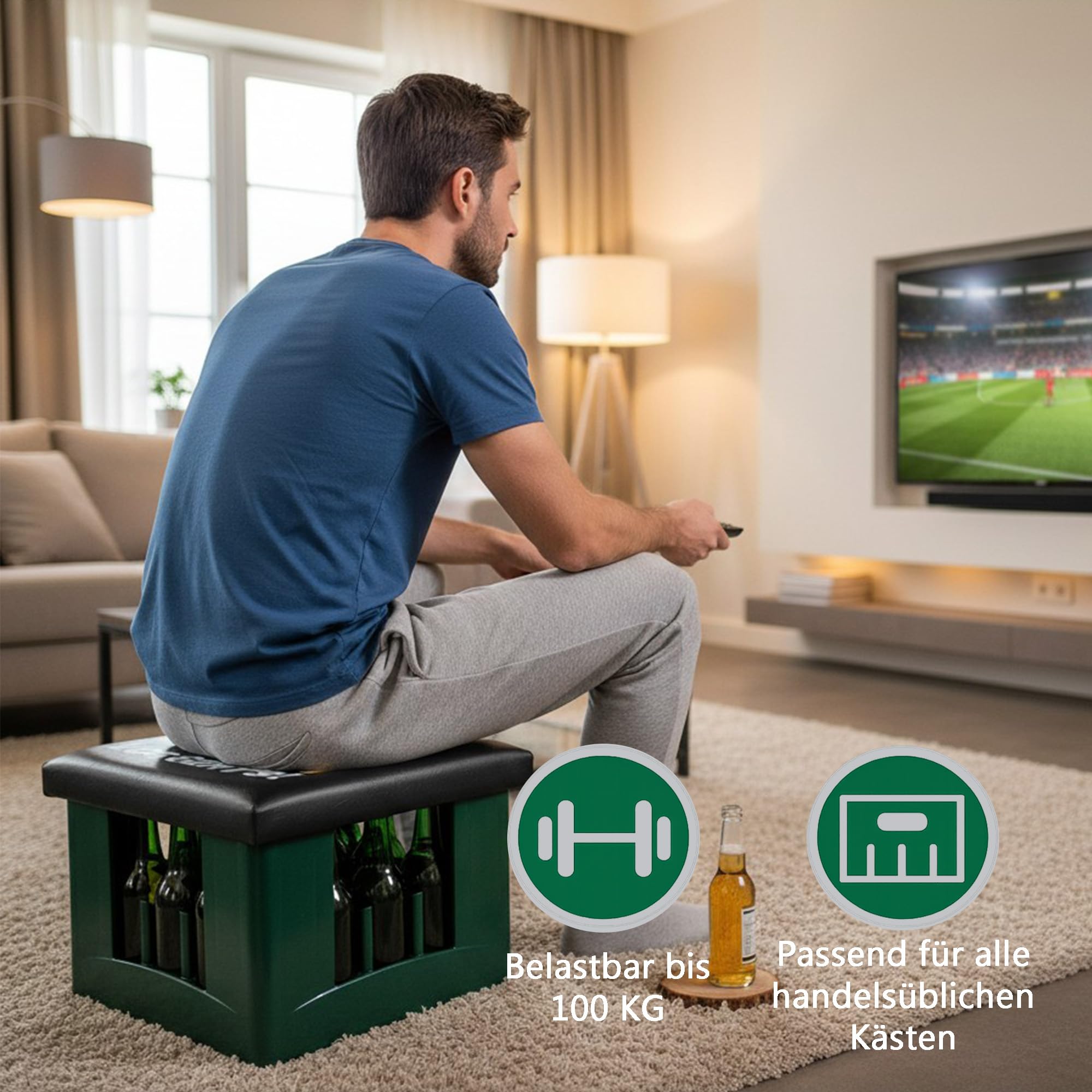 CULT at home Bierkastensitz Fußball - Bierkistensitz Sitzkissen Bierkiste Fußball WM Fanartikel 2026 Sitzkissen für Bierkasten Geschenke für Männer Geburtstag- 44x34 cm