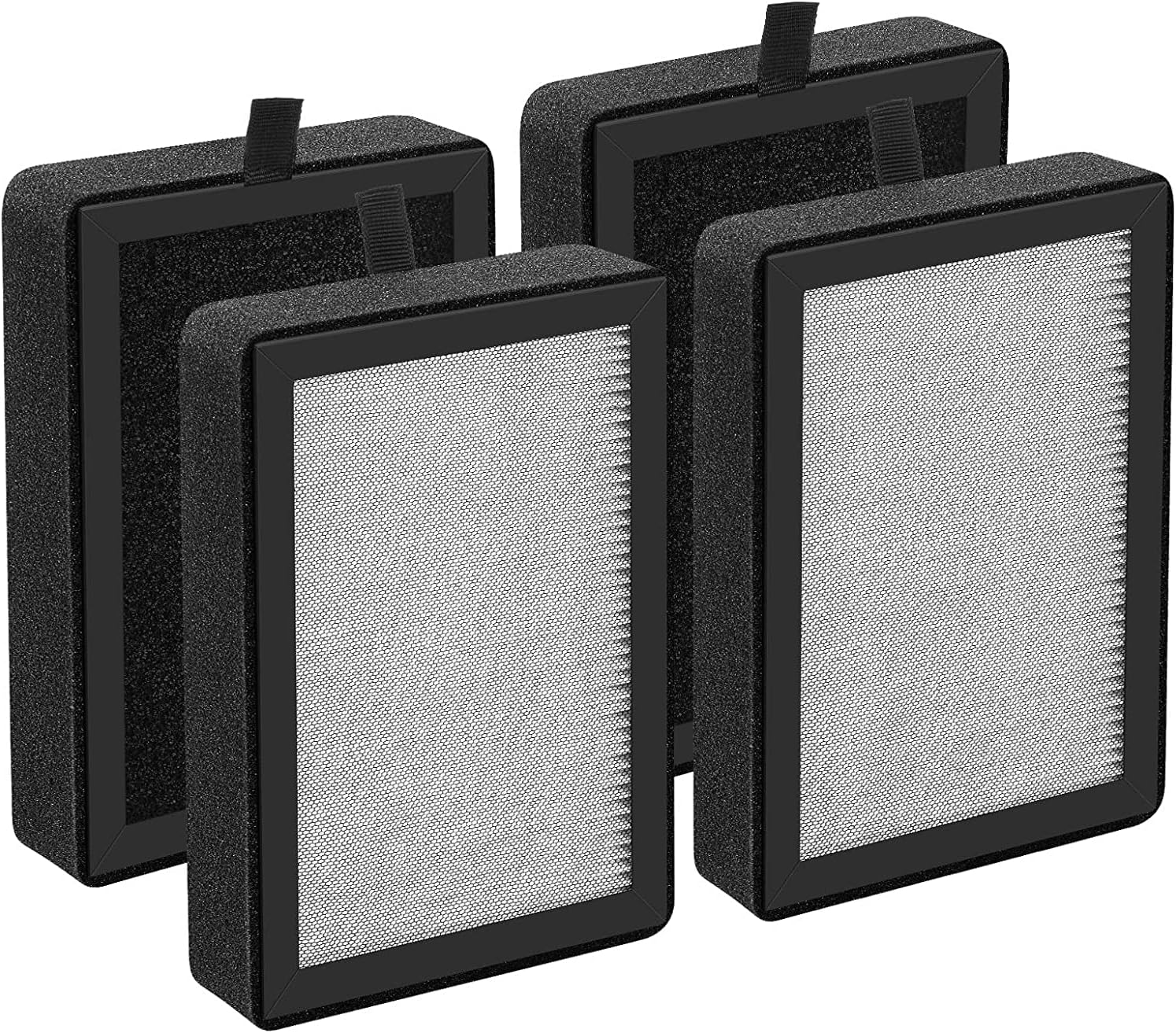 4 Pack LV-H128 Replacement Filter Compatible with LEVOIT LV-H128 / PUURVSAS (HM669A) / ROVACS (RV60) Purifiers, 3-in1 HEPA Filter, Activated Carbon Filter and Pre-Filter
