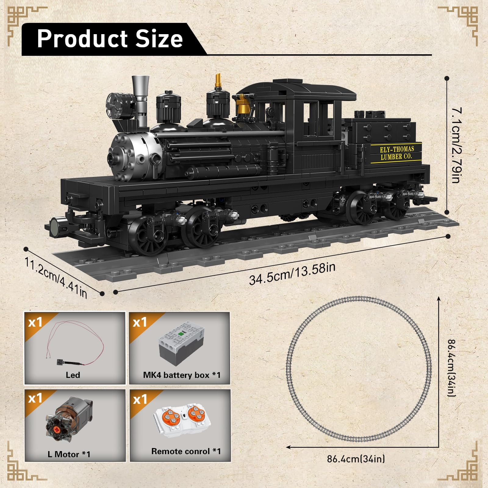 Mould King Kit de Blocs de Construction de Train technologique 12032, Bloc de Construction de Locomotive à Vapeur de Type Shay (880 pièces), modèle de Locomotive à Vapeur mécanique STEM pour garçons