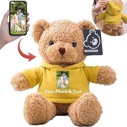 Oso de peluche personalizado, oso de peluche con texto personalizado + imagen como regalo personalizado para novianovio en el día de San Valentín,