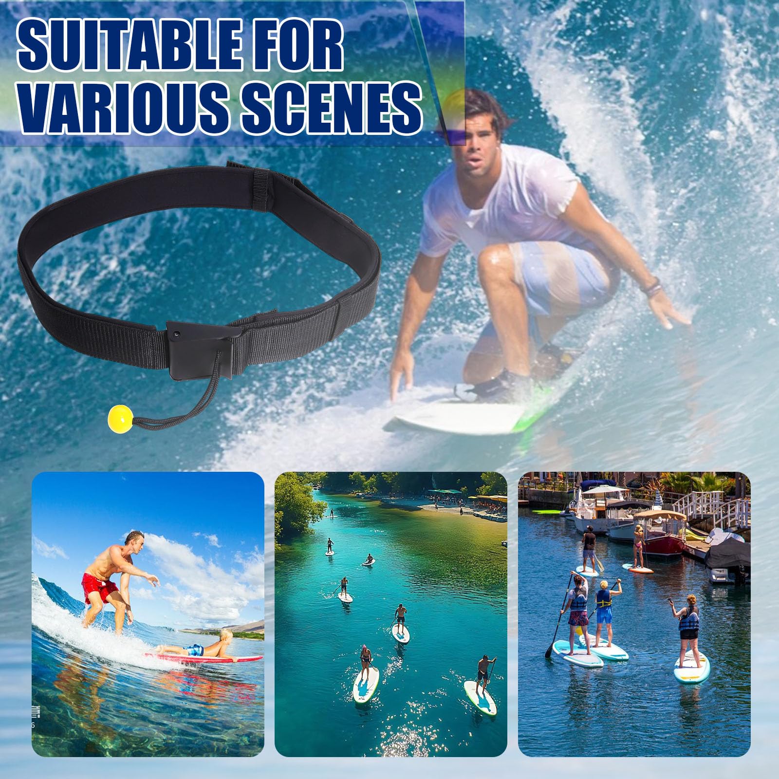 Gekufa SUP Waist Leash Quick Release Adjustable Waist Belt Leash for all Stand Up Paddle Board Coil Leashes Water Sport Surf