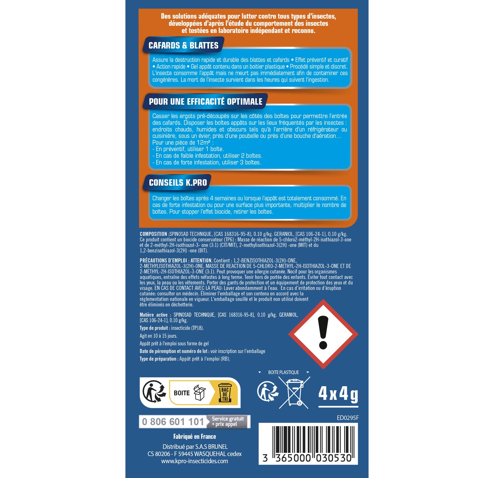 K.PRO Expert Boîtes à Appât Cafards et Blattes 4 pièces Action Radicale Propre Discret