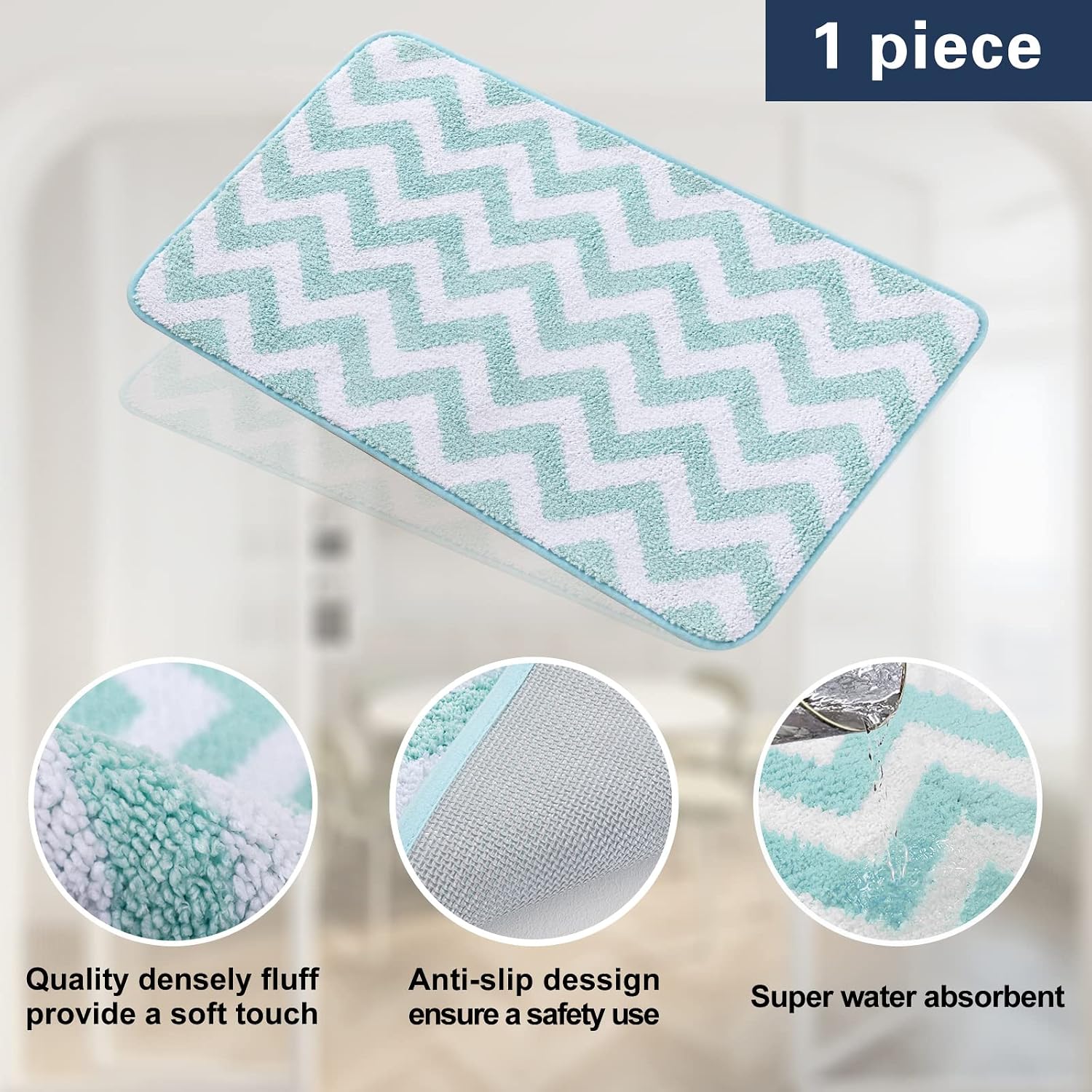 Carvapet Microfiber Chevron Non-Slip Doormat Indoor Mat and Runner for Entry, Doorway, Bath, Kitchen, High Traffic Areas, 17"x24", Aqua