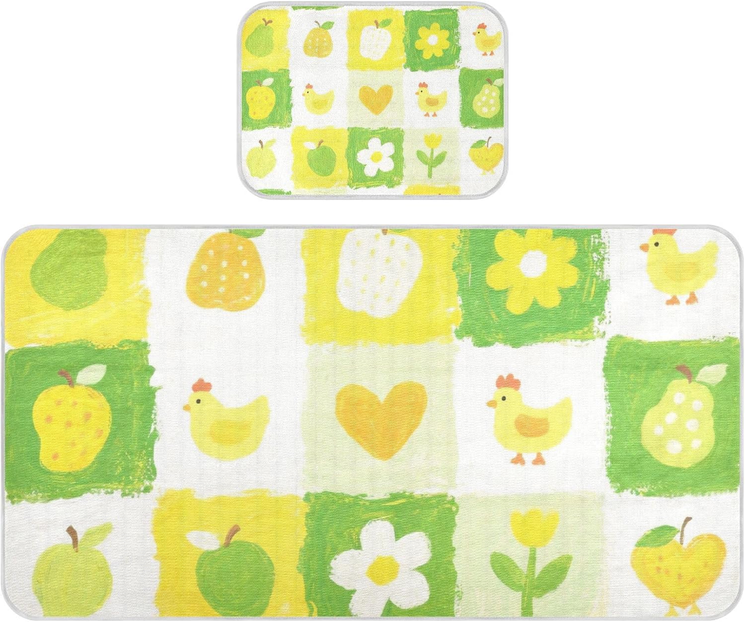 Yellow-Green Flower Checkered Pattern Cooling Baby Toddler Bed Mattress 28" x 52" Reusable Mattress Protector Pads for Kids, Adult