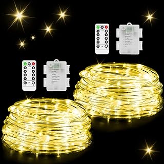 2 Pack Total 120LED Rope Lights,Christmas Indoor Twinkle Battery Operated Rope Lights,8 Modes Outdoor Waterproof Fairy Rop...