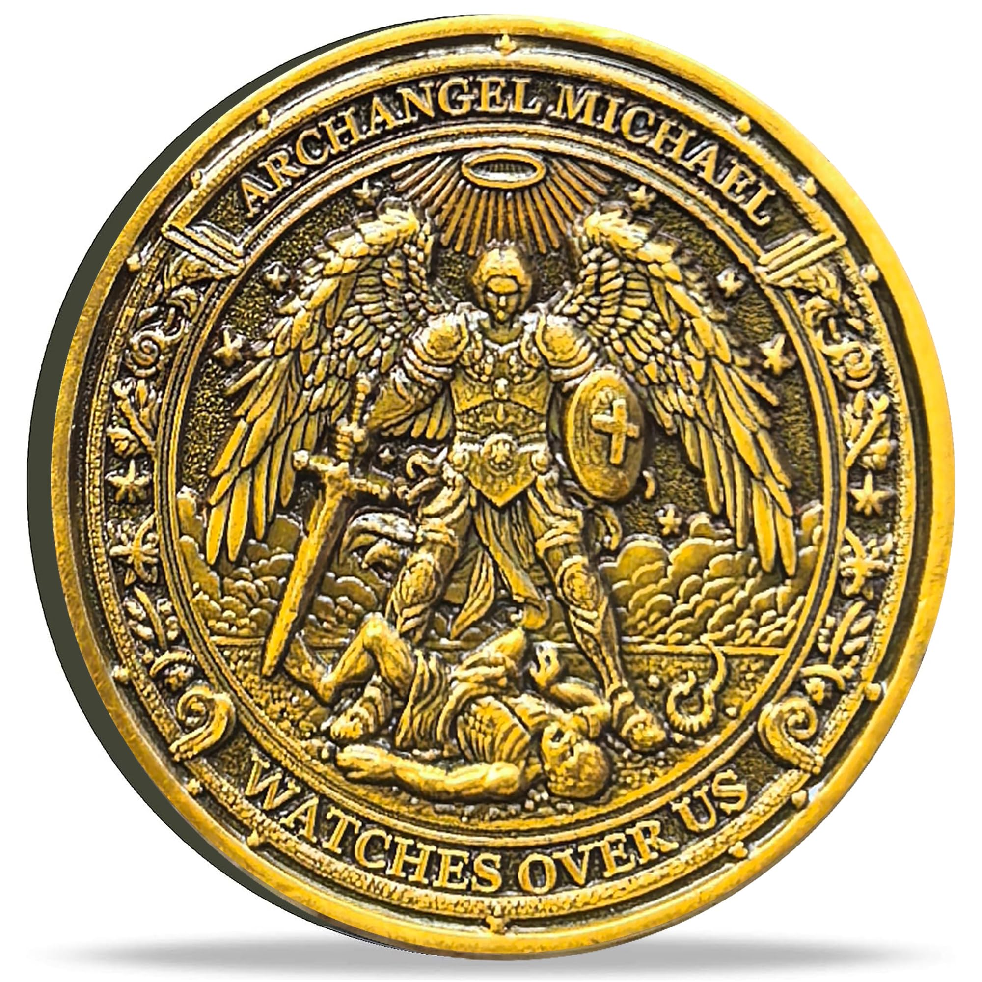 Strugglejewelry The Archangel Michael Protection Challenge Coin - Psalm 91:10 Inspirational Religious Coin with Protective Case