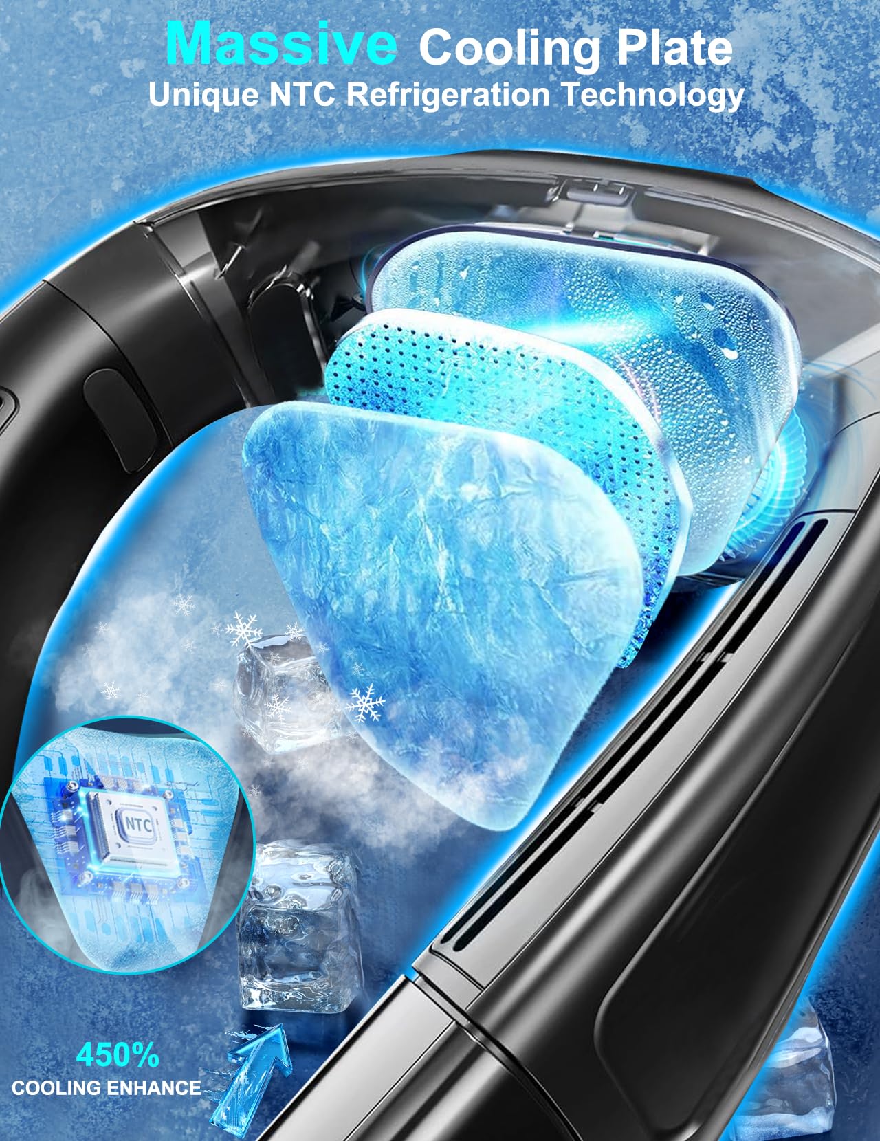 Ventilador de Cuello Portatil Con Hielo Placa de Refrigeración Grande, Ventilador Pequeño Silencioso Aire Acondicionado Ponible 6000mAh USB Recargable, 360° Aire Frio Trasera para Viaje Playa Oficina