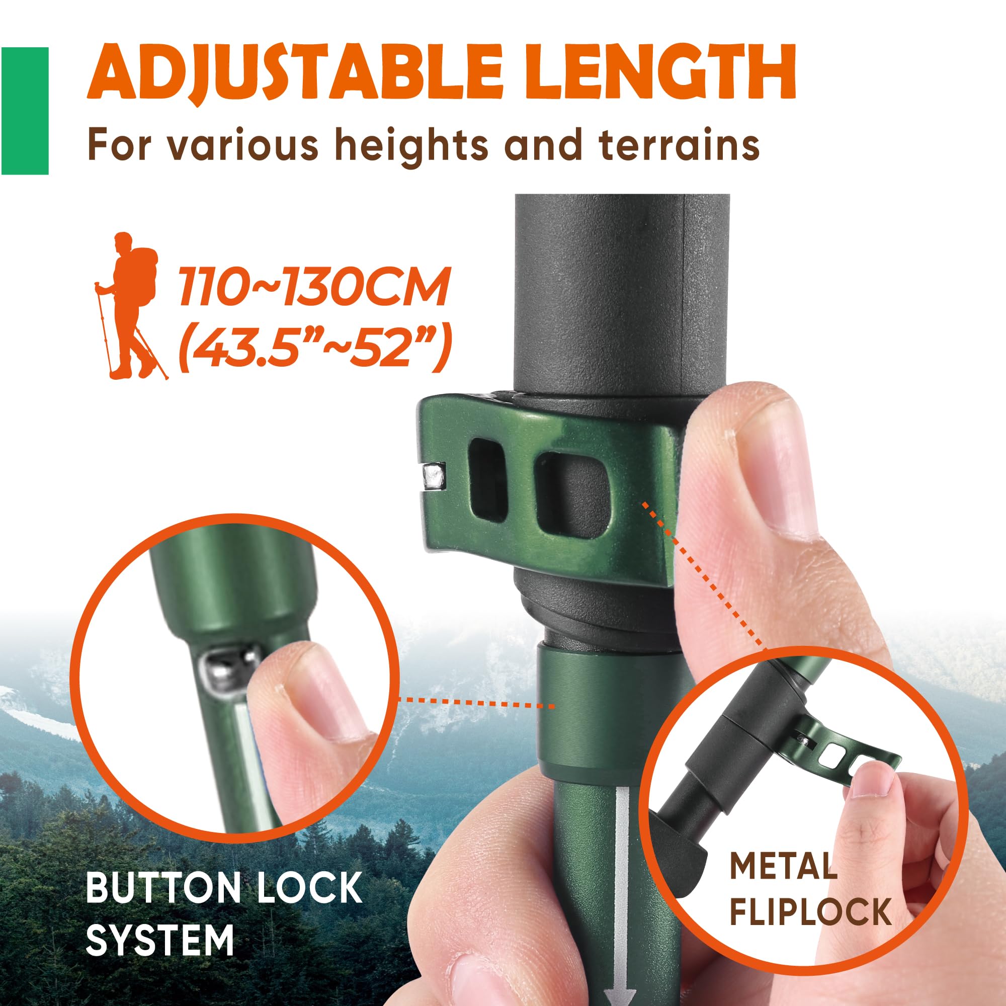 TREKOLOGY Trek-Z Cork Grip Trekking Poles – Lightweight Folding Hiking Poles, Adjustable Height, Compact Travel Design, Aircraft-Grade Aluminum Walking Sticks for Men & Women