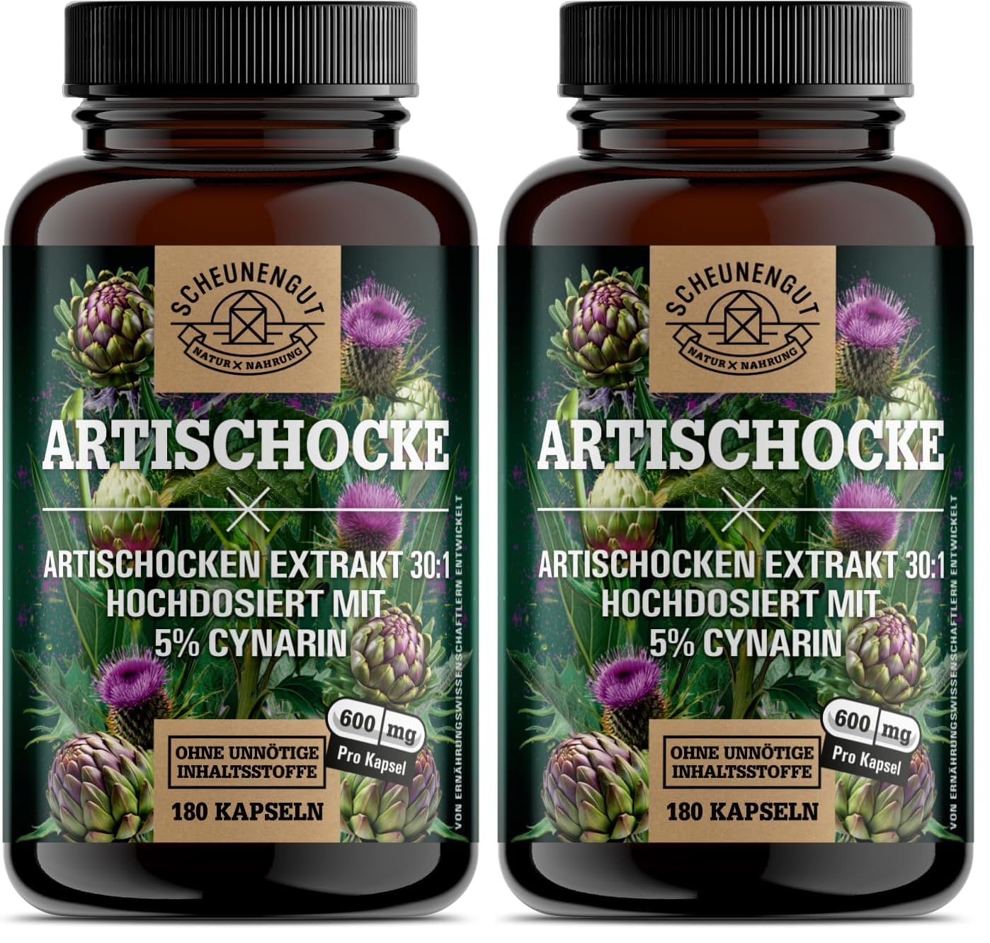 Artischocken Kapseln Hochdosiert - Cynarin Intensiv-Dosis - DE SCHEUNENGUT® (Packung mit 2)