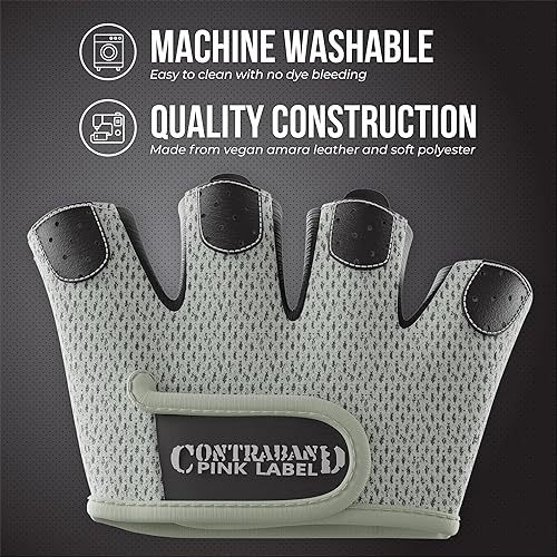 Miniatura 4 de Contraband Pink Label 5537 Guantes de levantamiento de peso para mujer MICRO con acolchado de silicona Grip-Lock (par) - Guantes medio dedos
