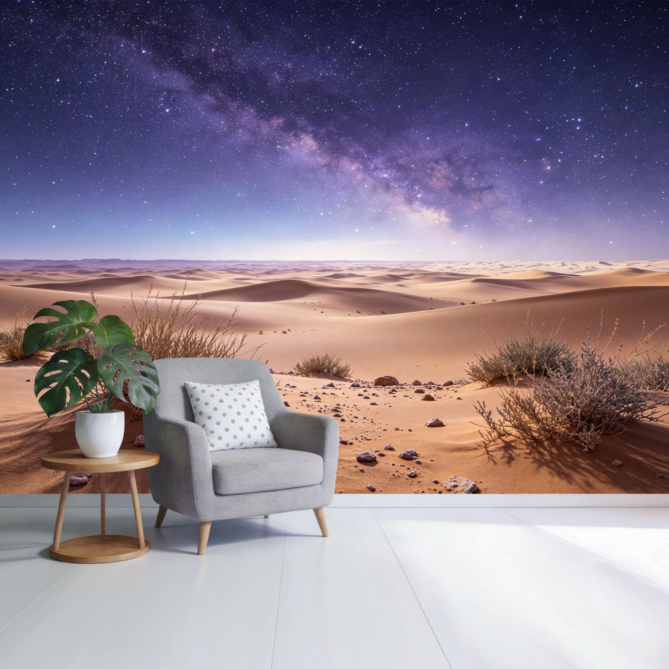 Custom Size Wall Mural Desert Night Sky Landscape Milky Way Starry Horizon Minimalist Nature View SelfAdhesive Wall Fabric Removable Wallpaper for Home Office Decor