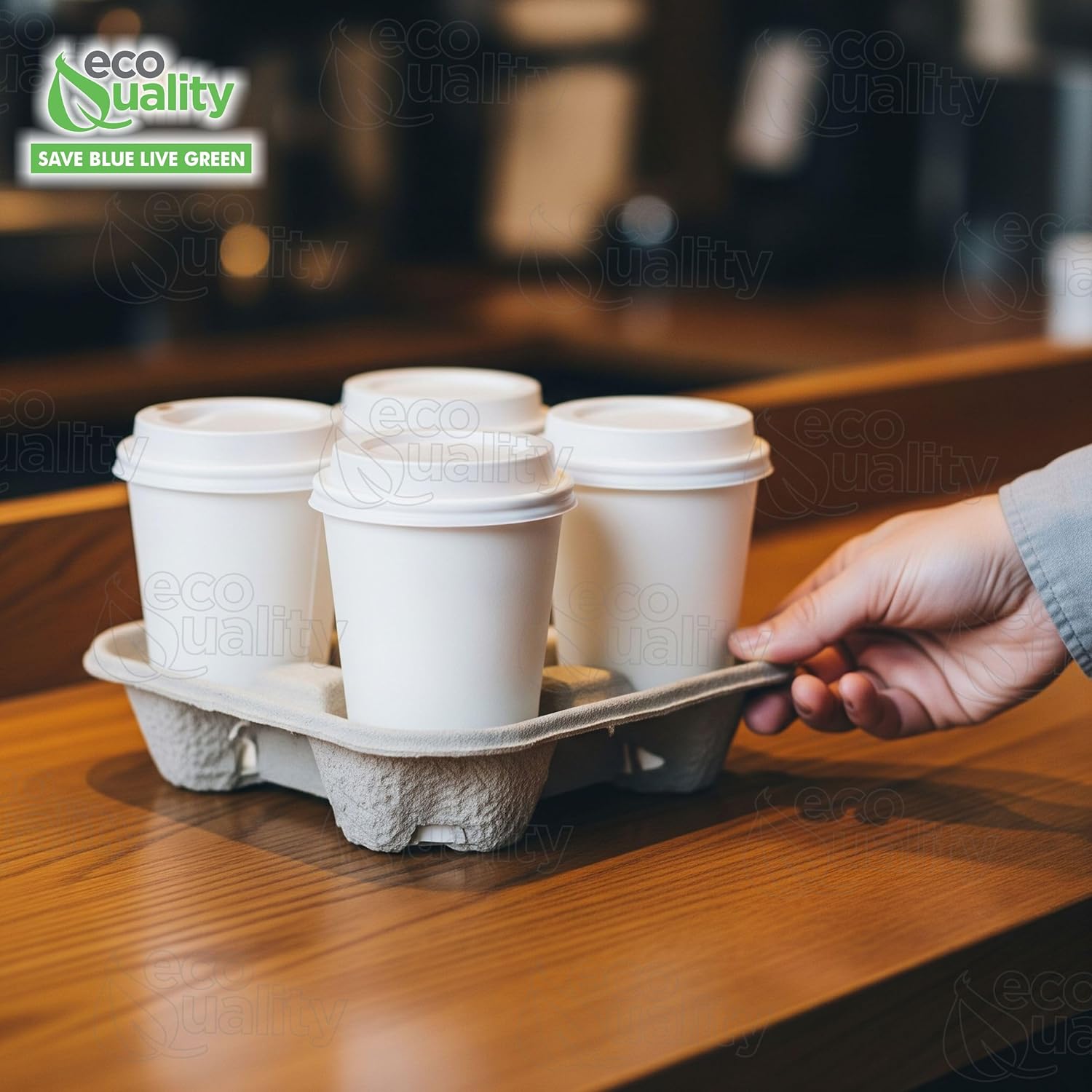 [300 Pack] Pulp Fiber Cup Tray Biodegradable 4 Cup Carrier - Compostable, Recyclable - for Hot and Cold Drinks. Eco-Friendly and Stackable to Keep Coffee, Tea, Soda, Boba from Spilling