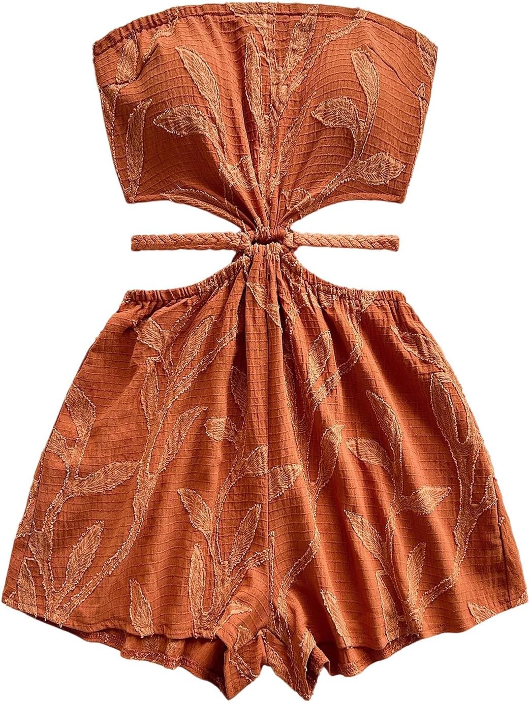 SOLY HUX Women's Boho Tie Backless Tube Top Romper Strapless Cut Out Wide Leg Vacation Short Jumpsuits