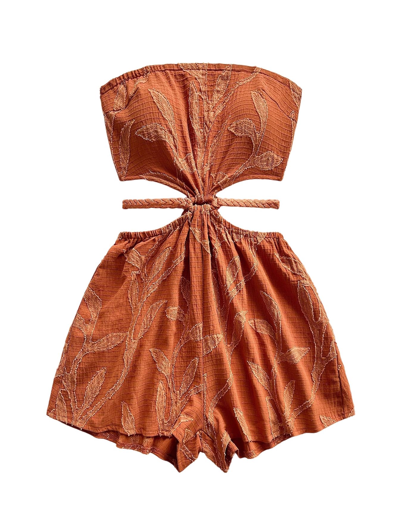Women's Boho Tie Backless Tube Top Romper Strapless Cut Out Wide Leg Vacation Short Jumpsuits-image-23