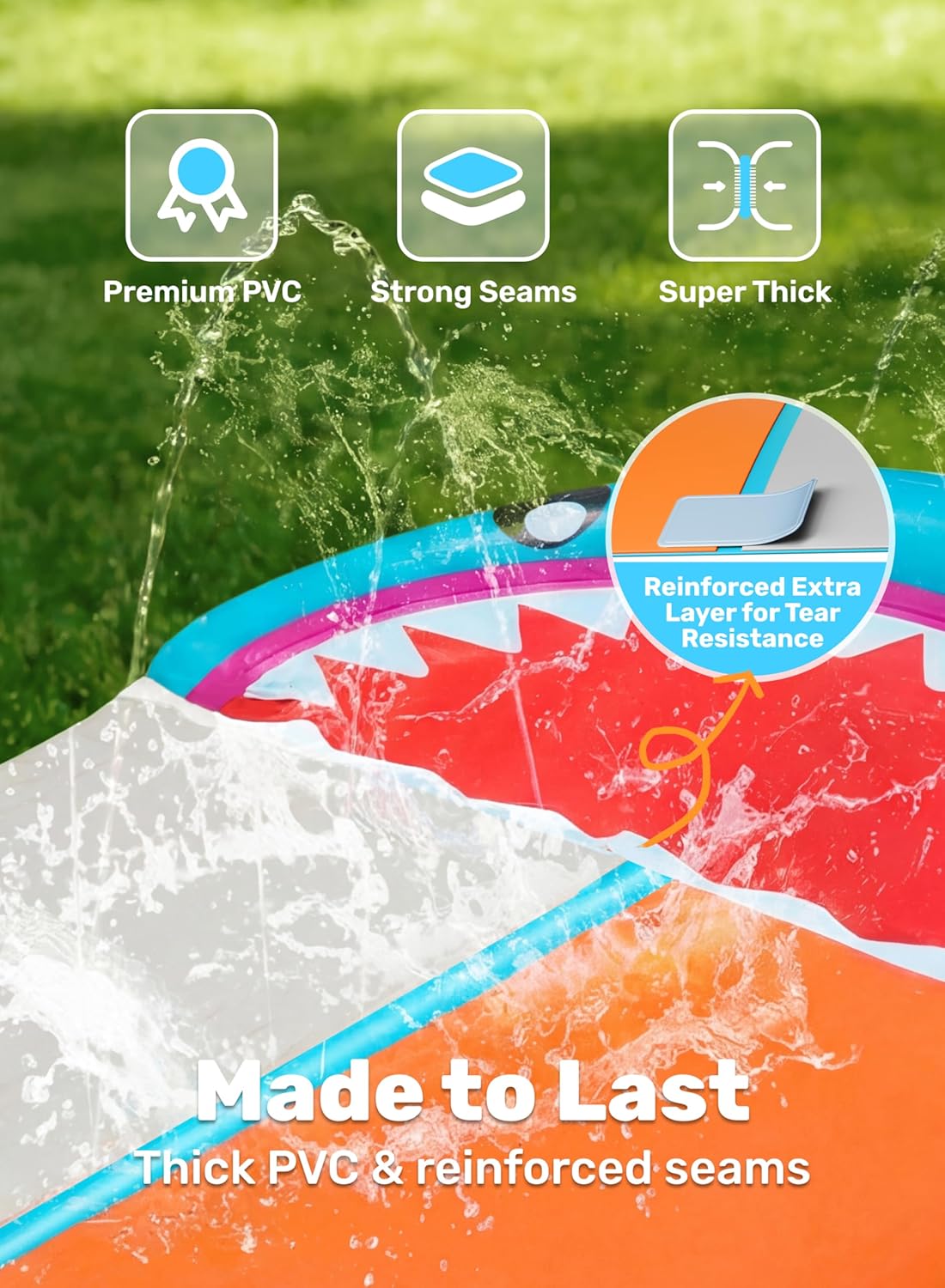 Sloosh Water Slides with 2 Inflatable Boards,22.5ft Double Lane Splash Slip Lawn Water Slide with Advanced Sprinklers Summer Toy for Kids Adults Fun Backyard Summer Outdoor, Shark