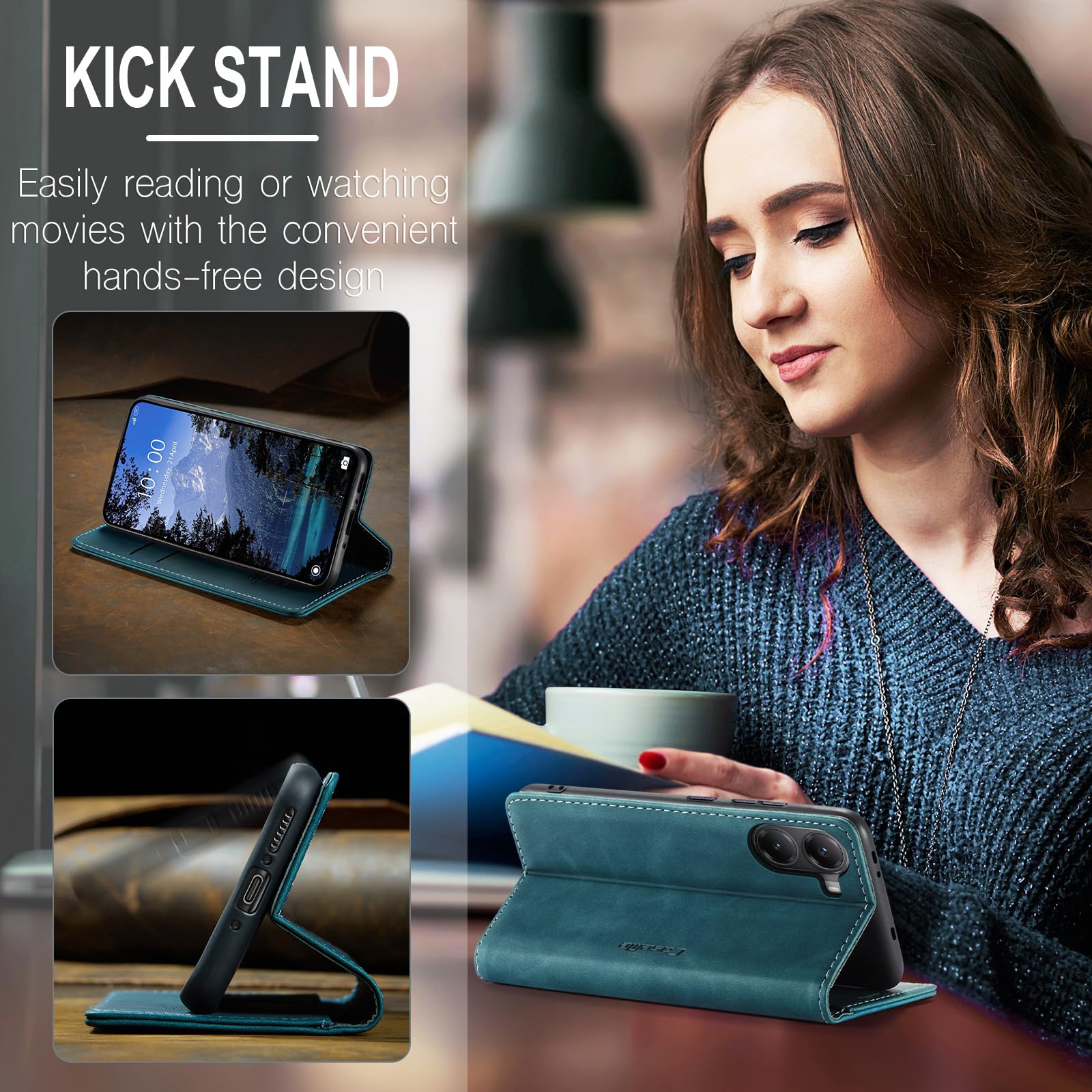 Samokor Cover per Xiaomi Poco X7 Pro 5G Pelle Flip Custodia Cavalletto Portafoglio Magnetica Carta Fessura Antiurto per Xiaomi Poco X7 Pro,Blu verde