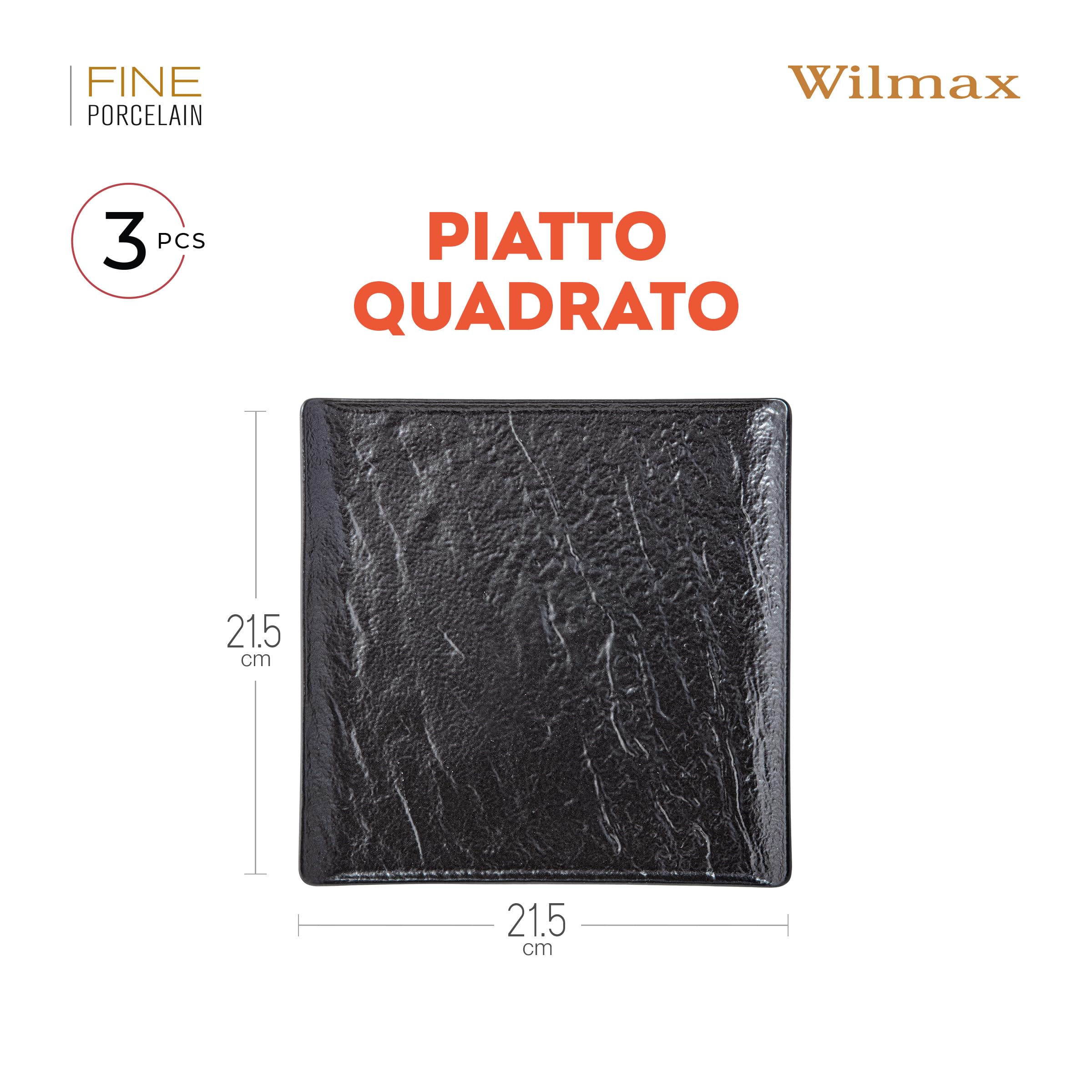 Wilmax - Piatti quadrati - 3 pezzi - Effetto pietra - Non si ossida - Adatti al forno - Lavabili in lavastoviglie - Adatti al contatto con gli alimenti - 21,5x21,5 cm