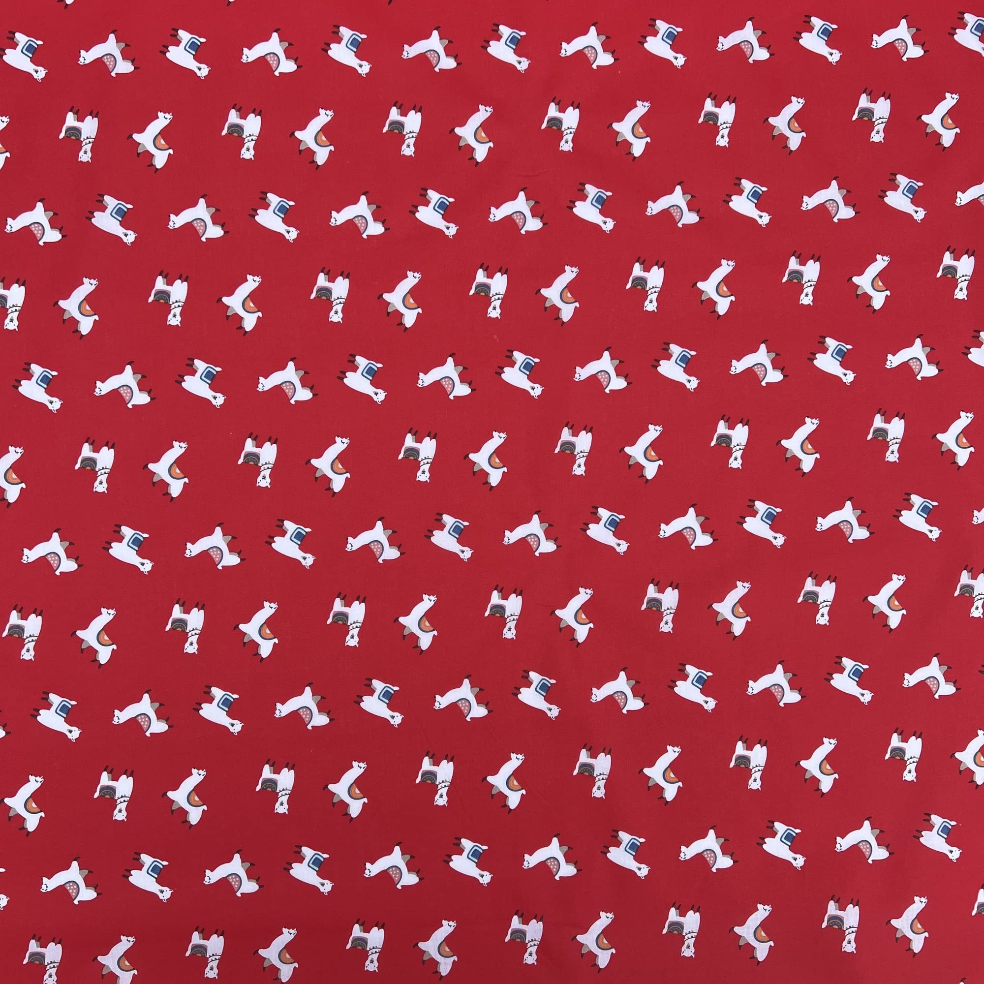 Printed Polycoton Poly Cotton Llamas Animals Design Novelty Children's Kids Dress Craft Bunting Fancy Dress Sewing Fabric Material | 45" - 112 cm Wide (per Metre, Red)