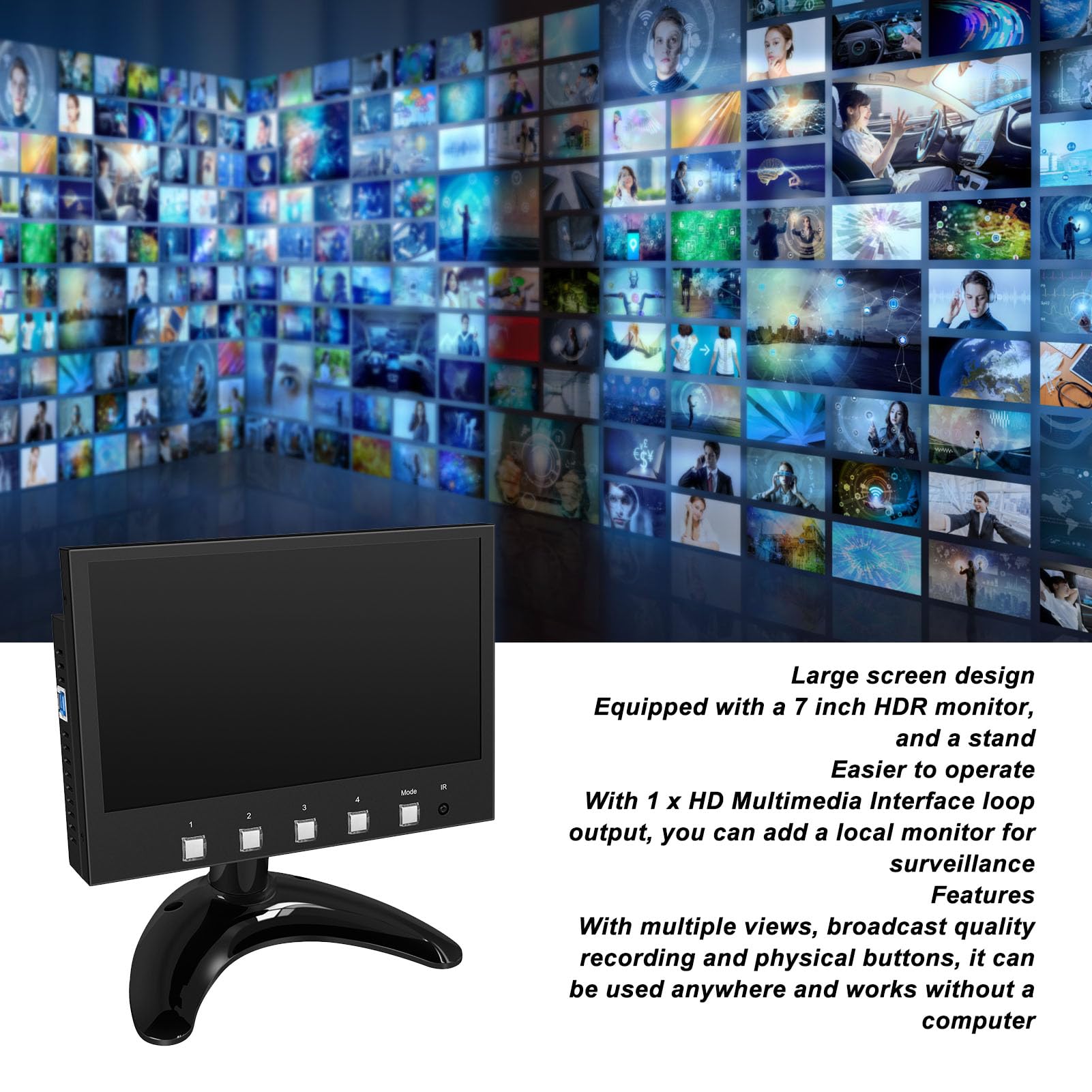 Multi-Camera Video Mixer Switcher, 7 Inch HDR Display 4 X HDMI