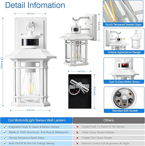 Miniatura 8 de VIANIS Luces exteriores con sensor de movimiento para casa, iluminación exterior blanca del atardecer al amanecer, accesorios de iluminación para