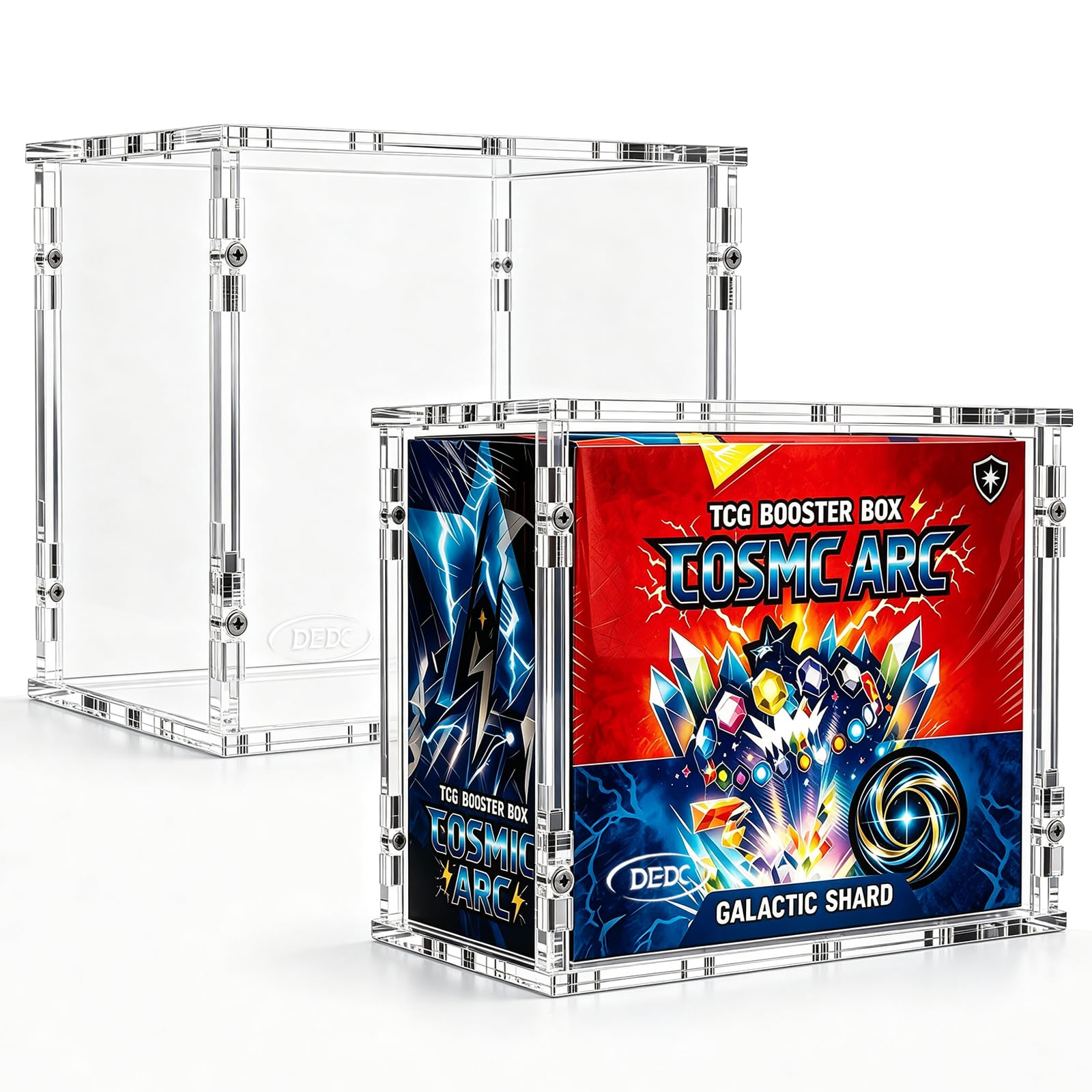 Photo 1 of 2 Pack Acrylic Booster Box Display Case with Magnetic Splicing Lid 6mm Extra Thick Clear Protector Stackable UV Protection Storage Container for Collectors Fits Standard Sealed TCG Boxes 3.1x4.8x5.4in