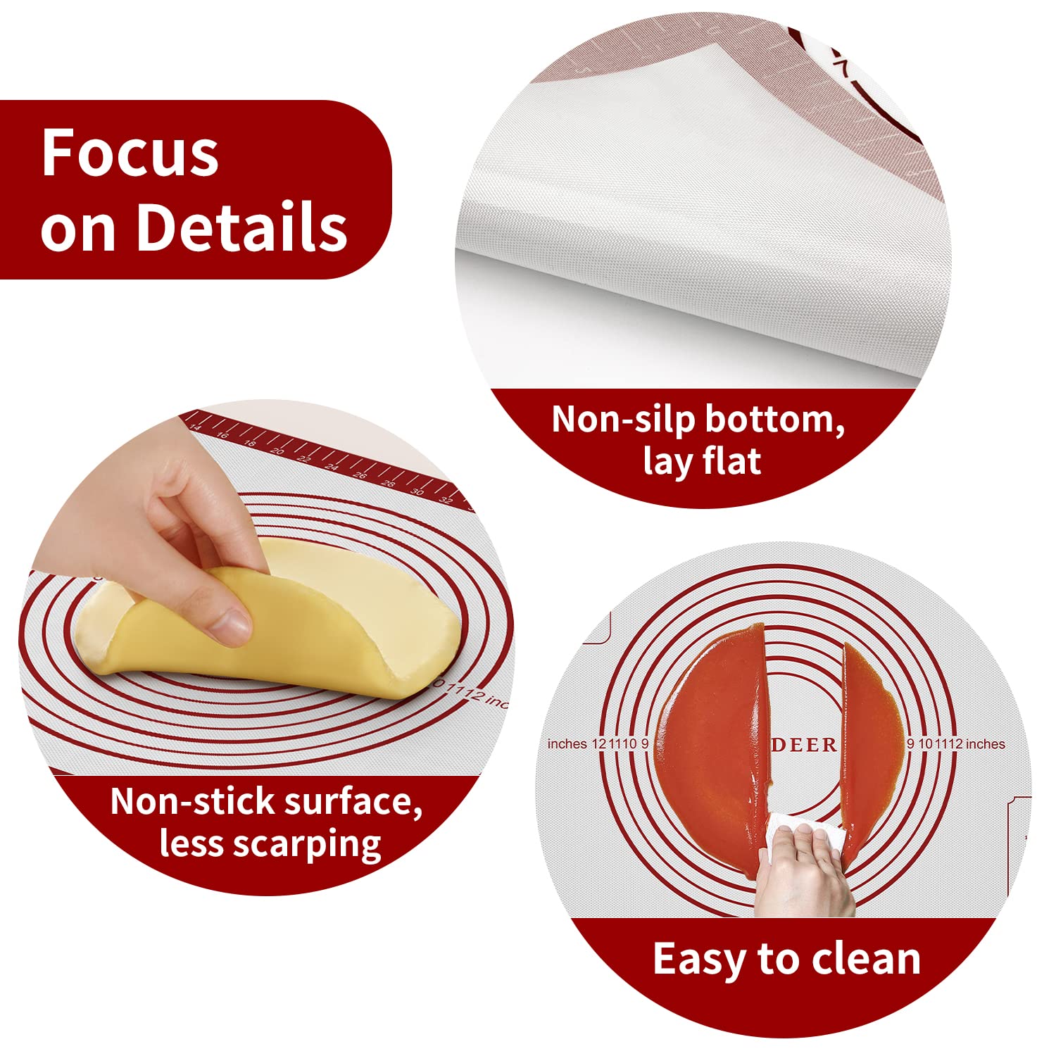 Antihaftbeschichtete Backmatte zum Ausrollen von Teig, Fondant, Kuchenkruste, Macaron-Silikon-Backmatte für Matte, extra große Silikonmatten zum Backen von Keksen, Kuchen, Pizza, Süßigkeiten, Brot