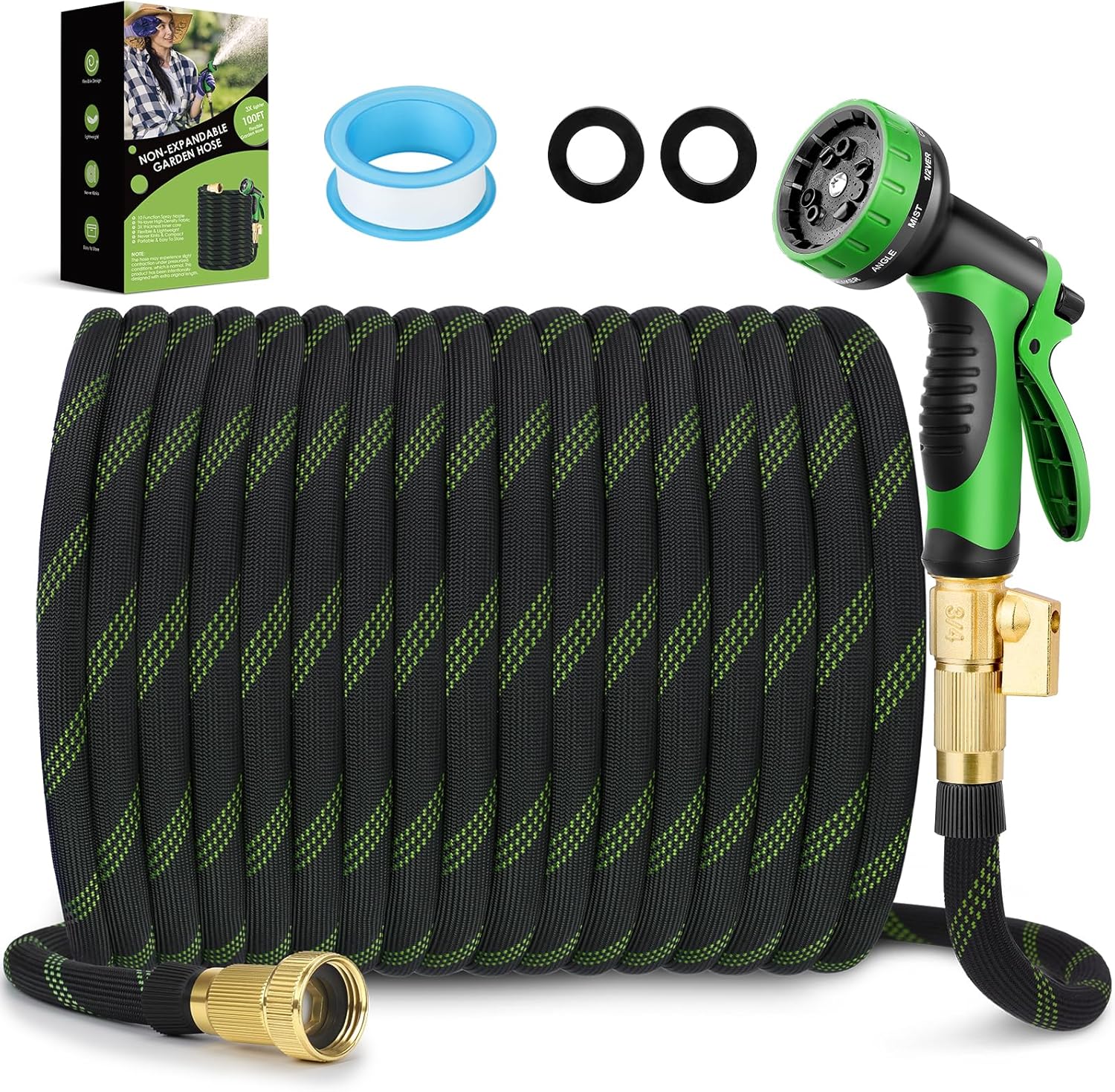 Garden Hose 75 ft, NON-EXPANDABLE Ultra Lightweight & Super Flexible Water Hose With 10-Pattern Spray Nozzle, Kink-Free Hose, Leak-Proof, Durable 3750d High-Density Fabric, Brass Fittings