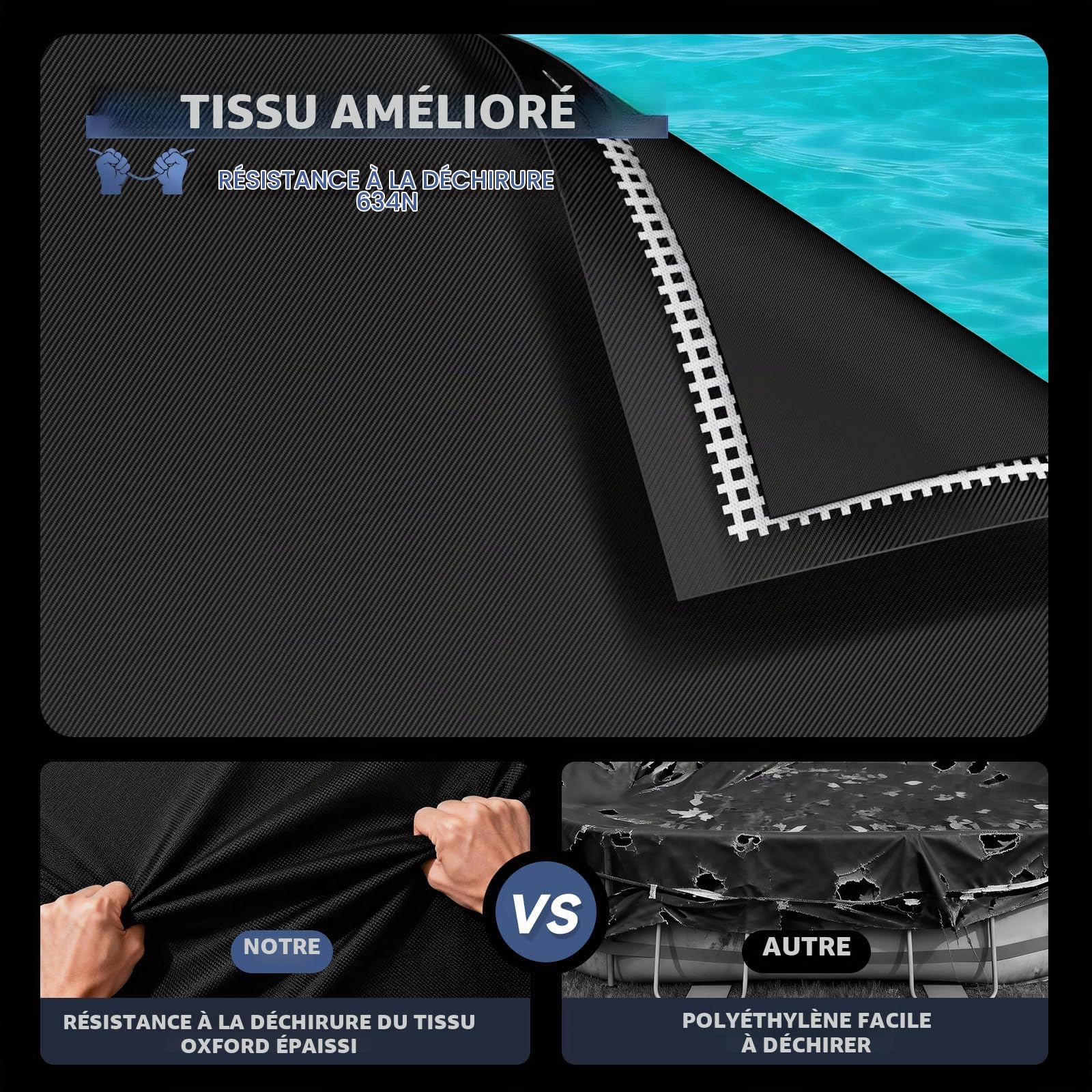 LXKCKJ Bâche rectangulaire Oxford 420D pour piscine hors sol, 2,7 x 5,5 m | Imperméable à l'eau 10 000 PA, coupe-vent, résistant aux déchirures, protection UV UPF50+, coupe l'évaporation