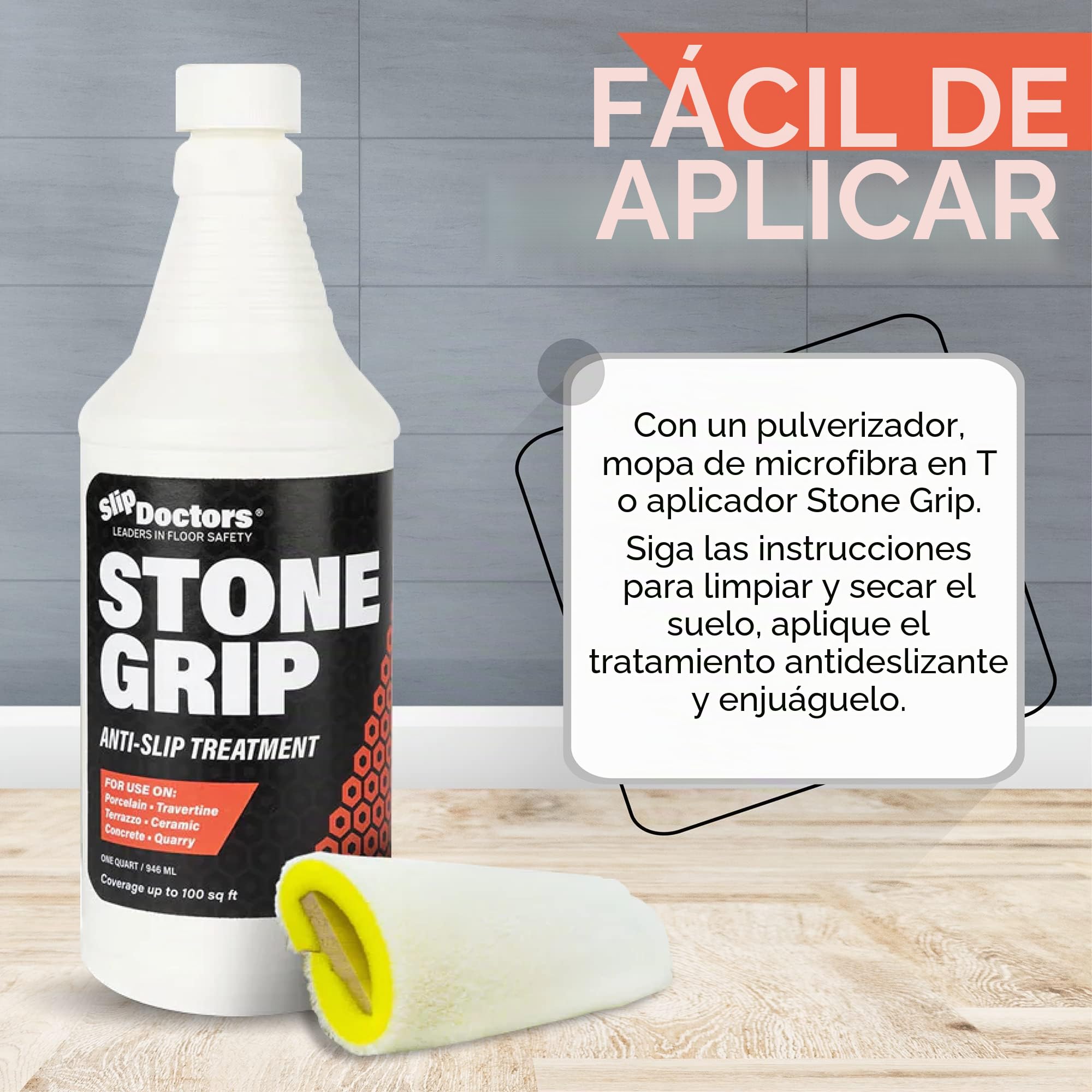 Tratamiento de suelo resbaladizo Stone Grip: listo para usar - aplicación antideslizante para pisos exteriores e interiores (35 m²)