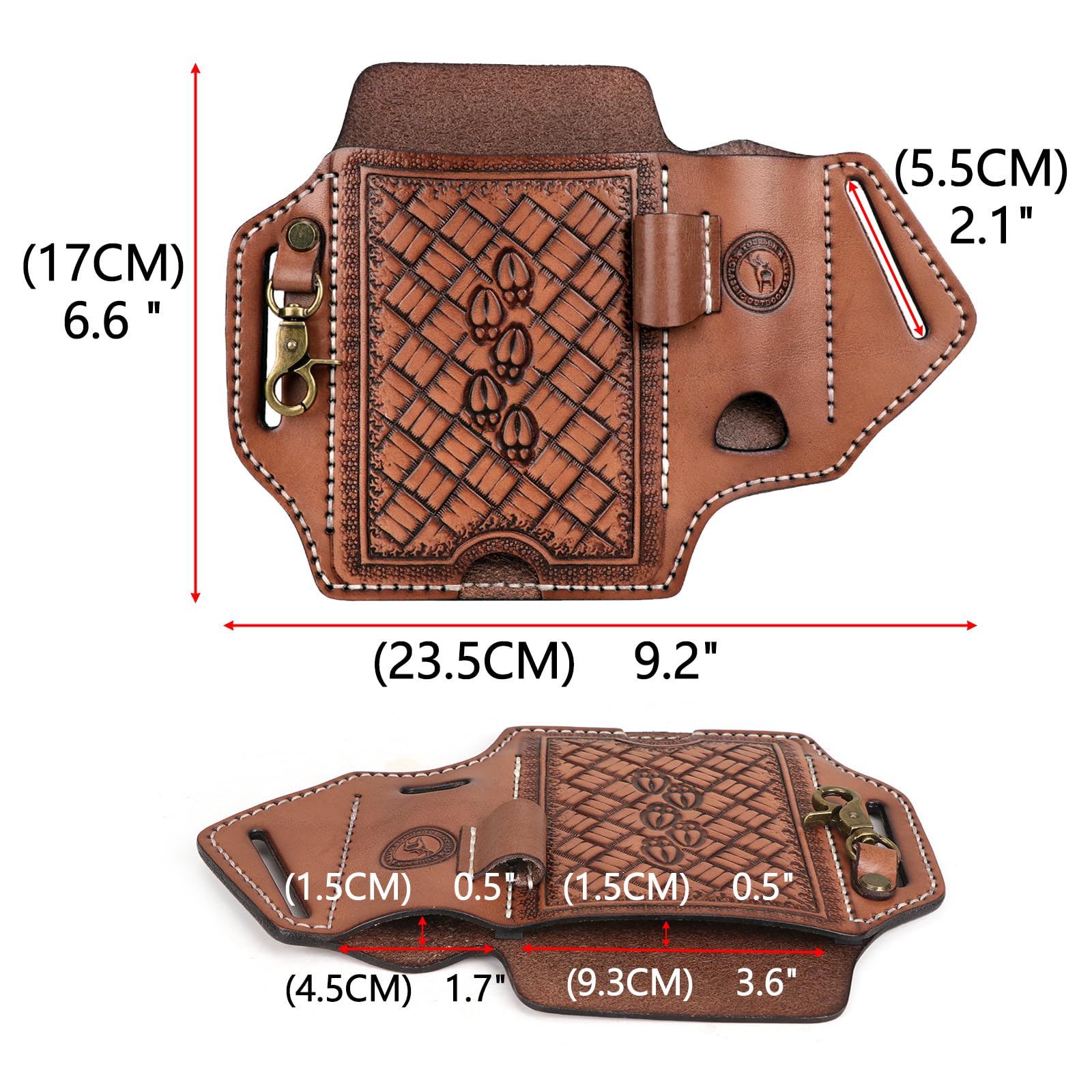 TOURBON Handyholster aus echtem Leder für Gürtel, EDC Taschenmesser, Etui, Multitool-Tasche, Smartphone-Hülle mit Schlüsselhalter