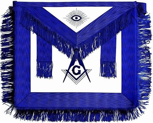Masonic Blue Lodge Master Mason - Delantal de piel sintética con flecos bordados, cuadrado y brújula de 16 x 14 pulgadas, Blanco  Azul