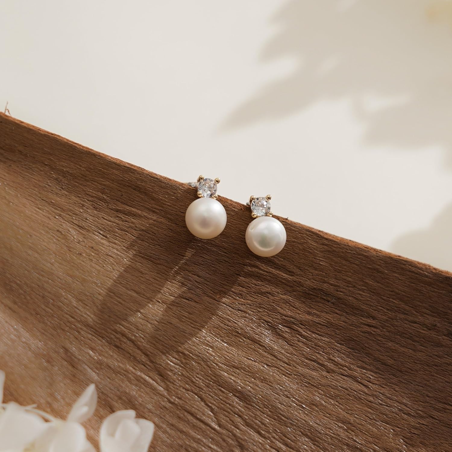 Gold Stud Earrings for Women,Trendy Pearl Earring 14k Gold Plated Pearl Stud Earrings - Image 6