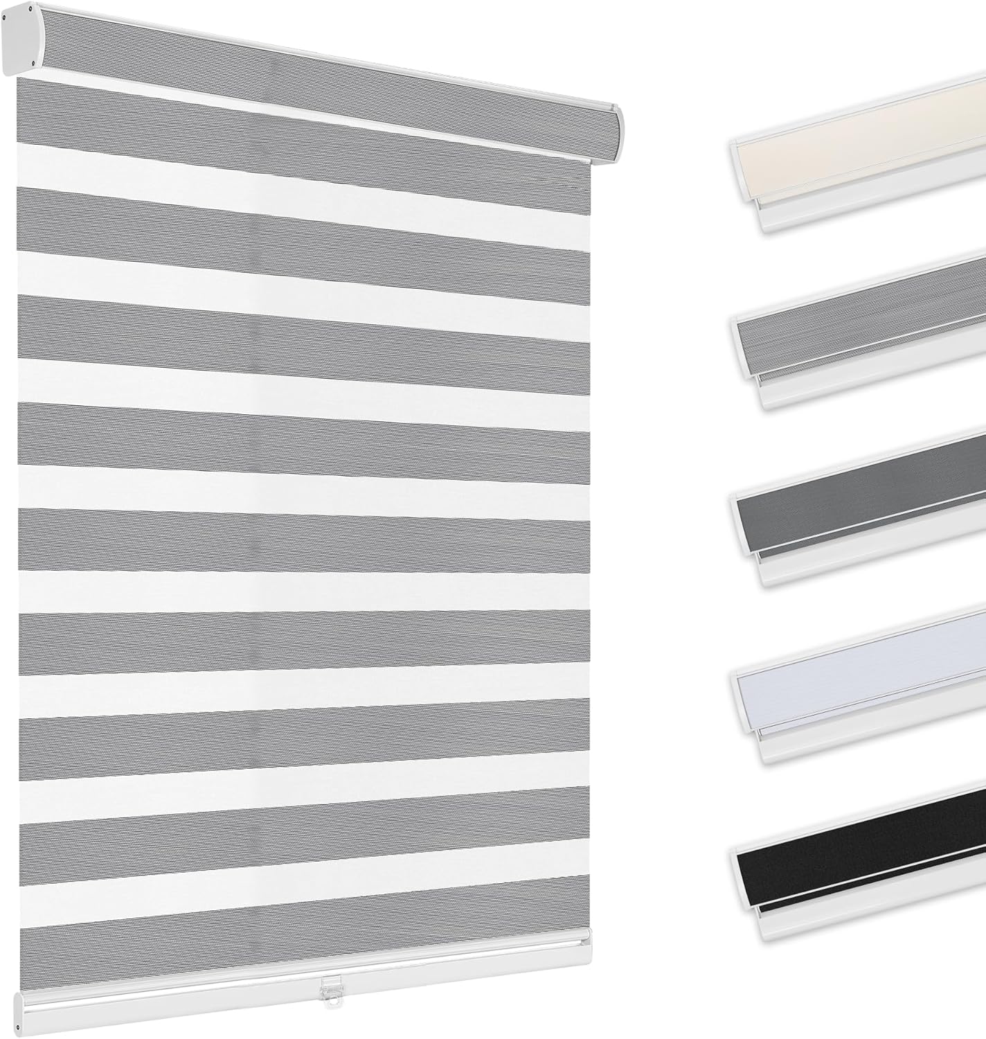 Allesin Zen Cordless Zebra Blinds for Windows Free-Stop Roller Shades(Grey,46" W x 48" H) Dual Layer Light Filtering Privacy for Day and Night, Home,Office,Bedroom,Bathroom