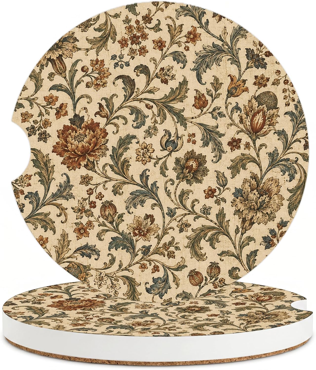 Vintage Floral Car Coasters for Cup Holders, Absorbent Coaster for Women