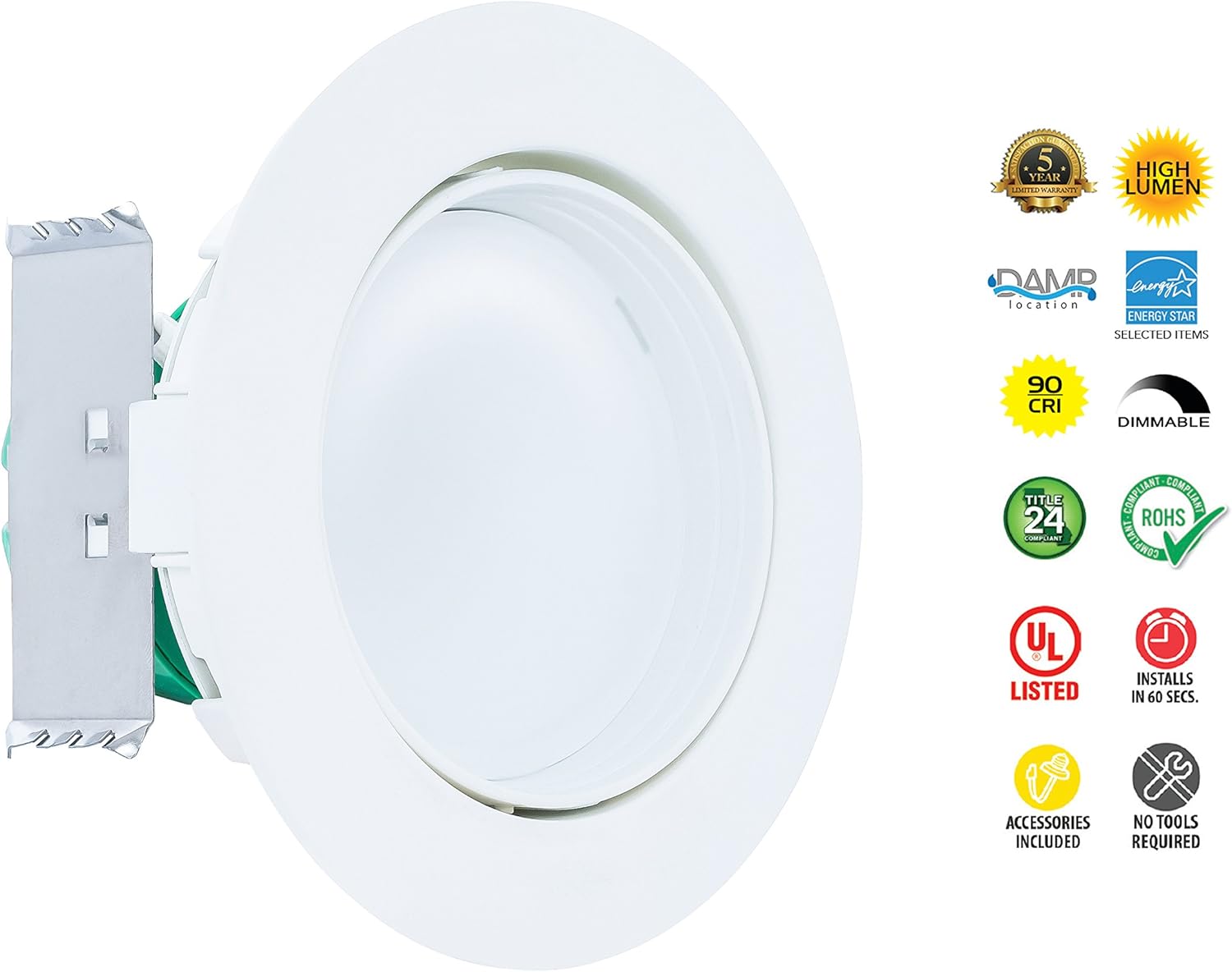 Westgate 10W 4 Inch Adjustable LED Retrofit Downlight with Integrated Smooth Trim Dimmable LED Recessed Light Fixture Damp Location Rated 120V Energy Star (4100K Cool White 4 Pack)