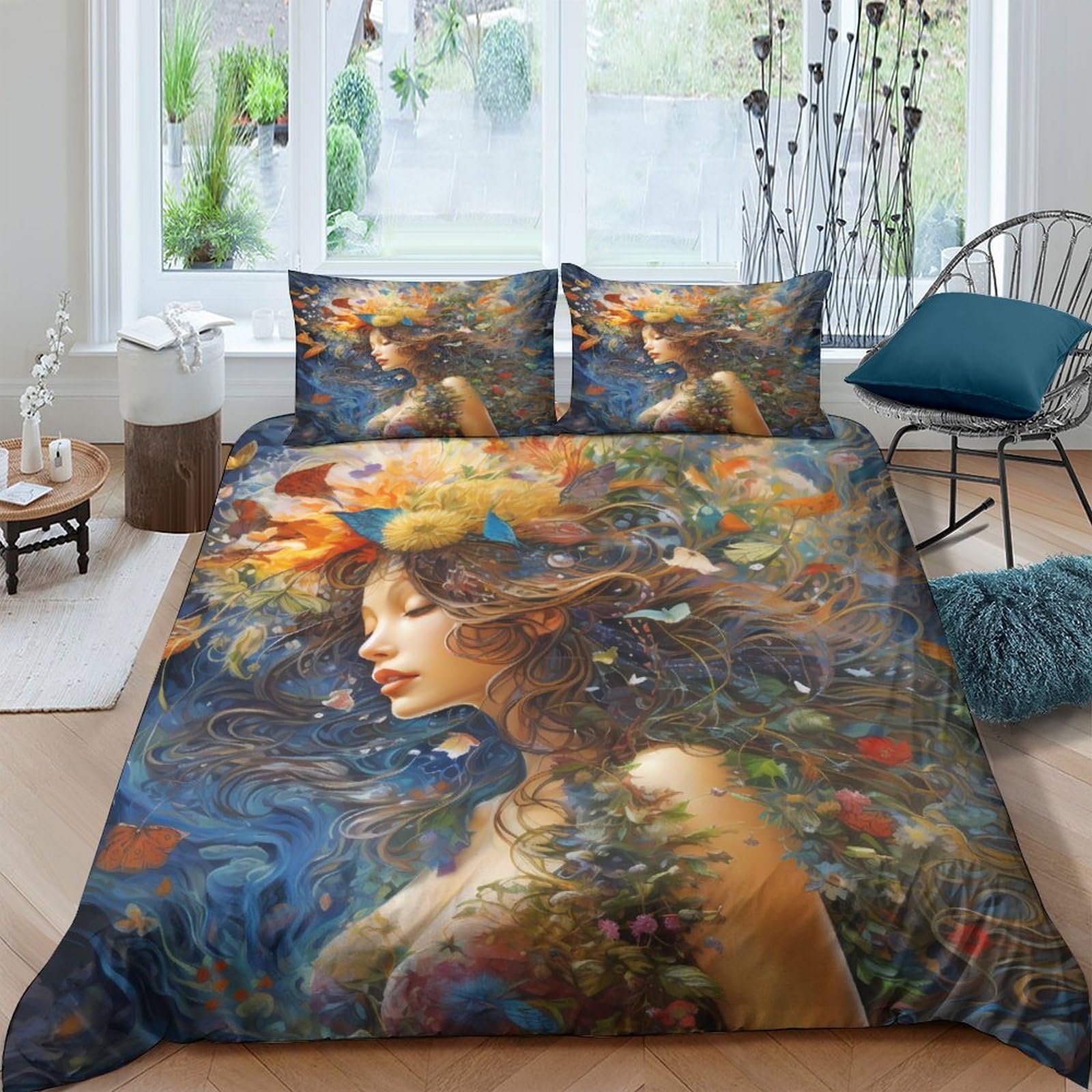 Housse de couette papillon 3D 220x240 cm avec taies d'oreiller en microfibre